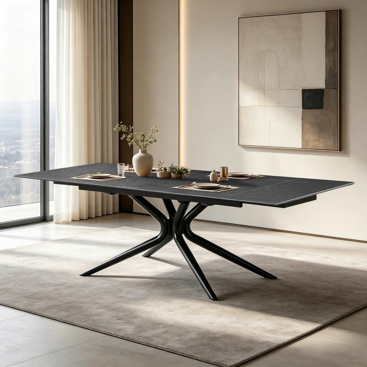 Esstisch Liana Grau/Schwarz L: 160-240 cm - Schwarz/Grau, MODERN, Glas/Keramik (160-240/90/76cm) - P & B