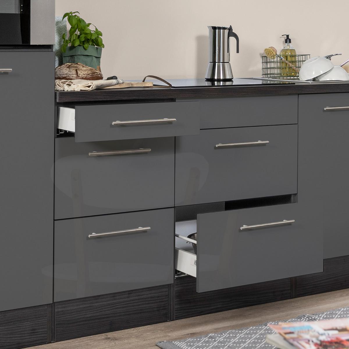 Küchenzeile mit Geräten 270 cm Grau - Eichefarben/Grau, Basics, Holzwerkstoff (270cm) - Respekta