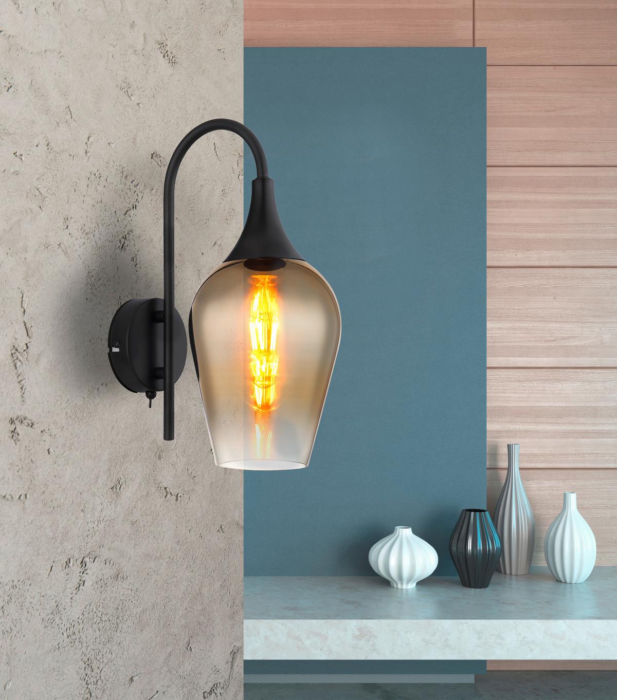 Wandleuchte 15552w2 - Klar/Goldfarben, Design, Glas/Metall (15/36cm) - Globo