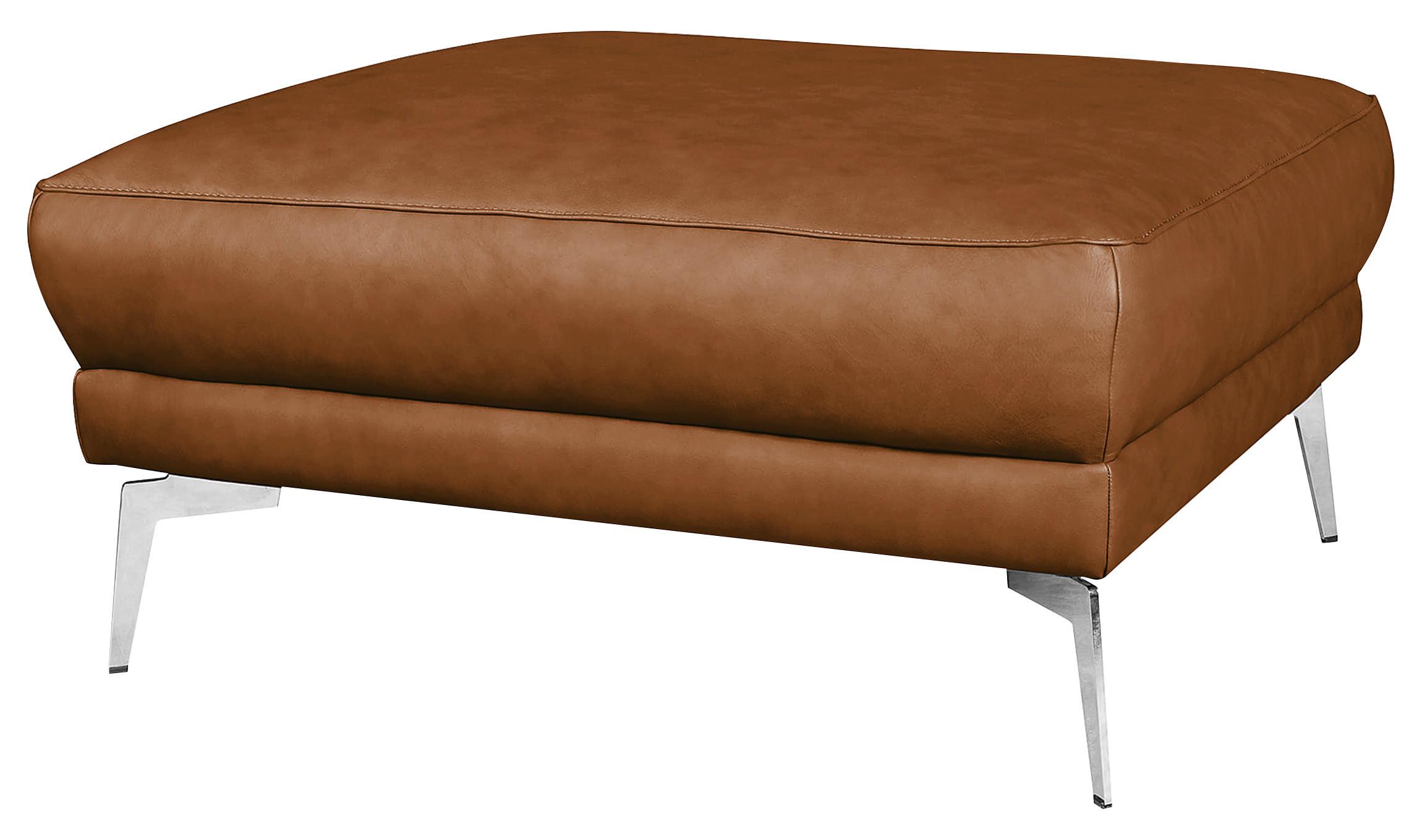 Hocker Spring Cognac Chrom, B: 96 cm - Chromfarben/Cognac, Design, Leder (96/45/80cm) - P & B