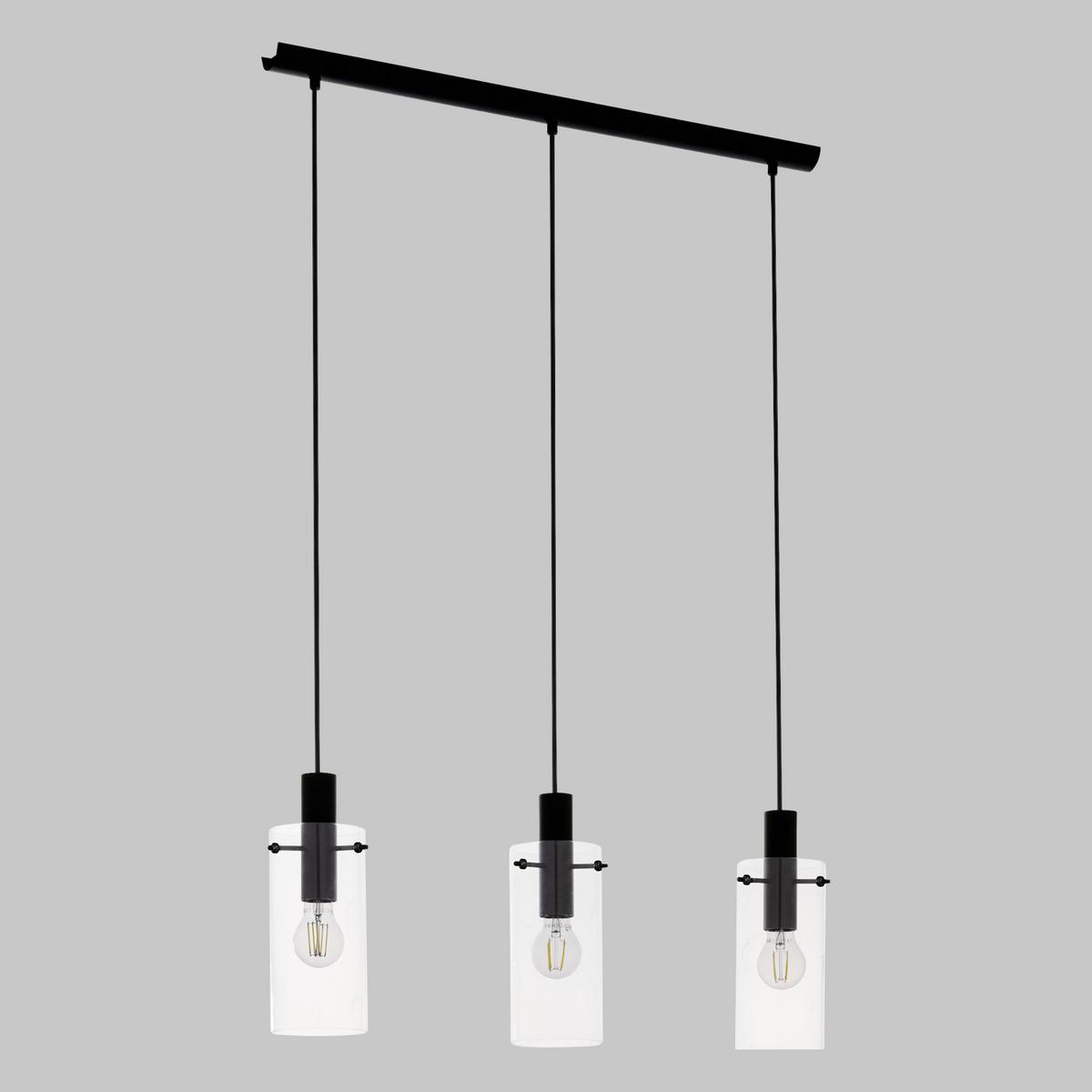 Hängeleuchte Montefino H: 110 Cm 3-Flammig Mit Glas - Klar/Schwarz, MODERN, Glas/Metall (73/11/110cm)