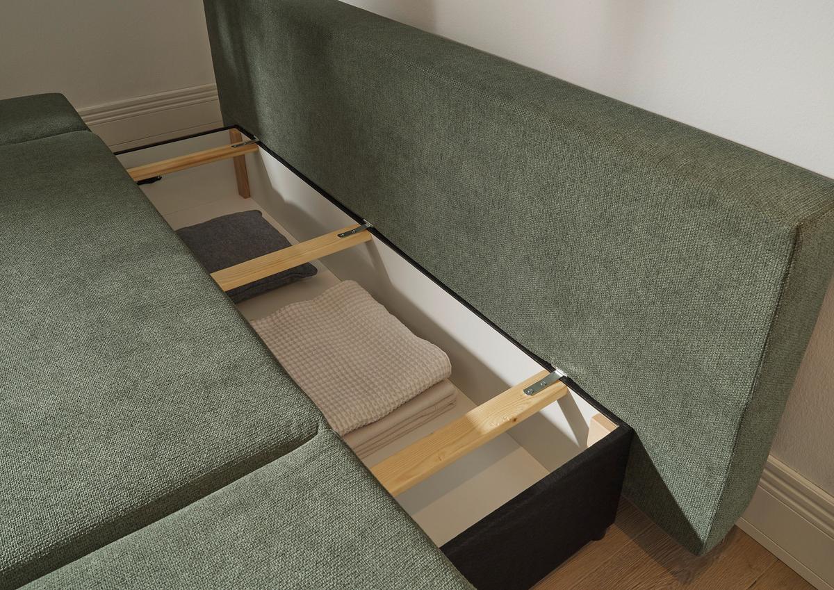 Schlafsofa Sunny 3dl Grün B: 212 Cm - Schwarz/Grün, KONVENTIONELL, Holzwerkstoff/Textil (212/88/101cm) - MID.YOU