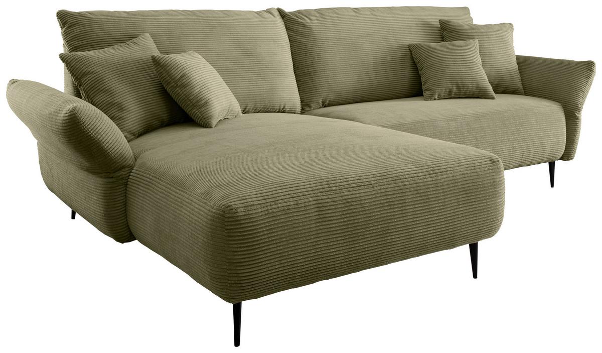 Ecksofa Vanilla mit Armteilverstellung 178x264 - Schwarz/Olivgrün, Design, Textil (178/264cm) - Livetastic