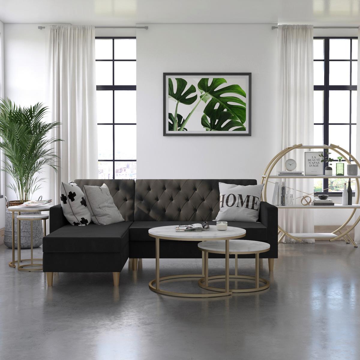 Satztisch Amelia Weiß B: 80 cm - Goldfarben/Weiß, Design, Holzwerkstoff/Metall (80/80/45cm) - MID.YOU