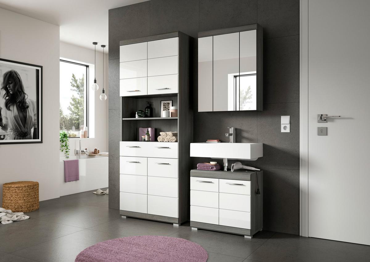 Badezimmer Scout Weiß B: 134 cm - Weiß Hochglanz/Silberfarben, MODERN, Holzwerkstoff (134cm) - MID.YOU