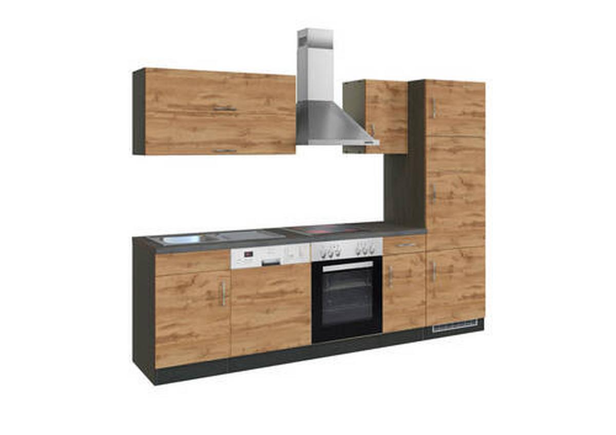 Küchenzeile Sorrento Mit Geräten B: 270 cm Eichefarben - Schieferfarben/Eiche Wotan, MODERN, Holzwerkstoff (270cm) - Held