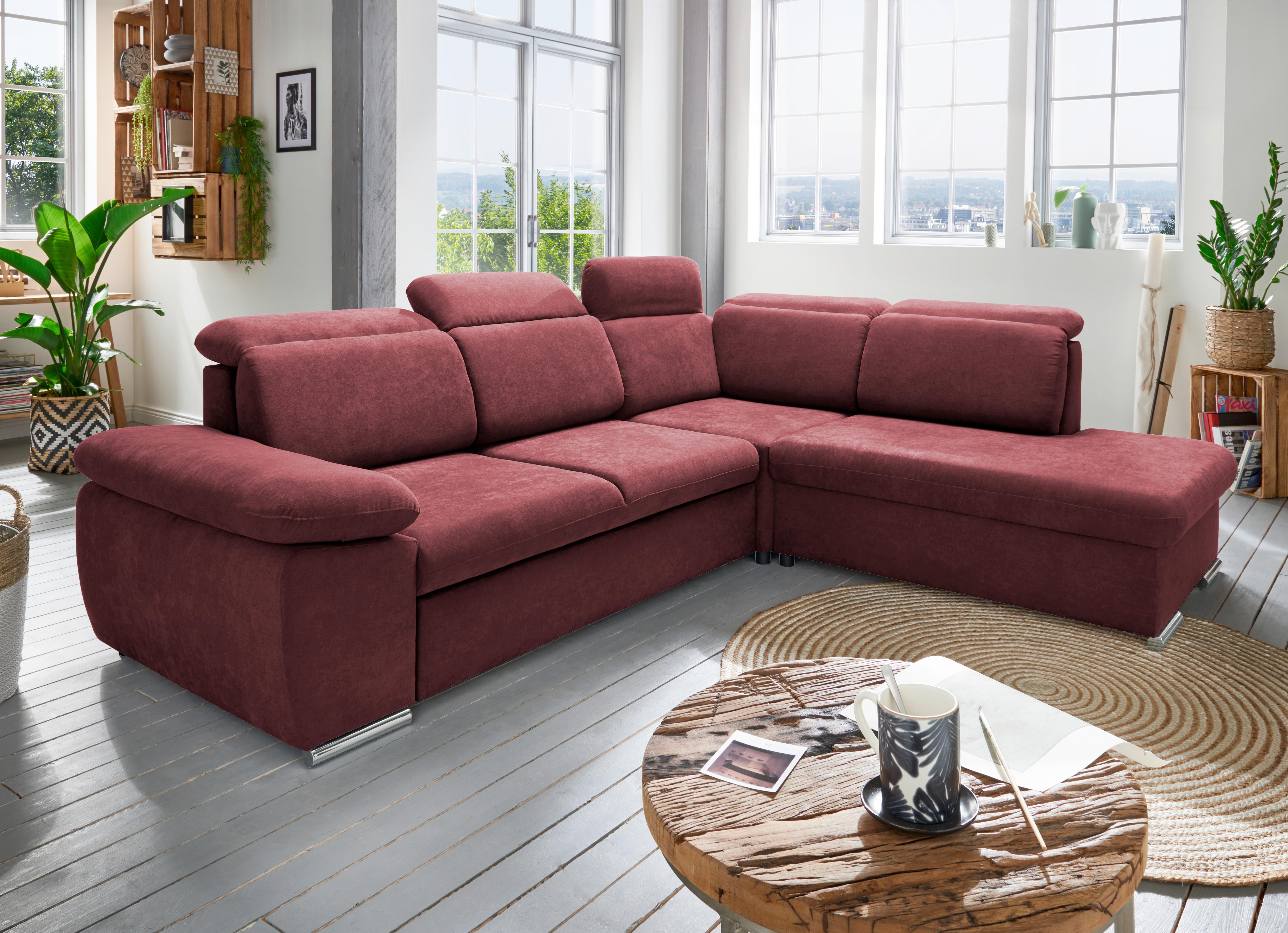 Ecksofa Vasto Bordeaux S: 283x228 cm - Chromfarben/Bordeaux, Design, Textil (283/228cm) - Livetastic
