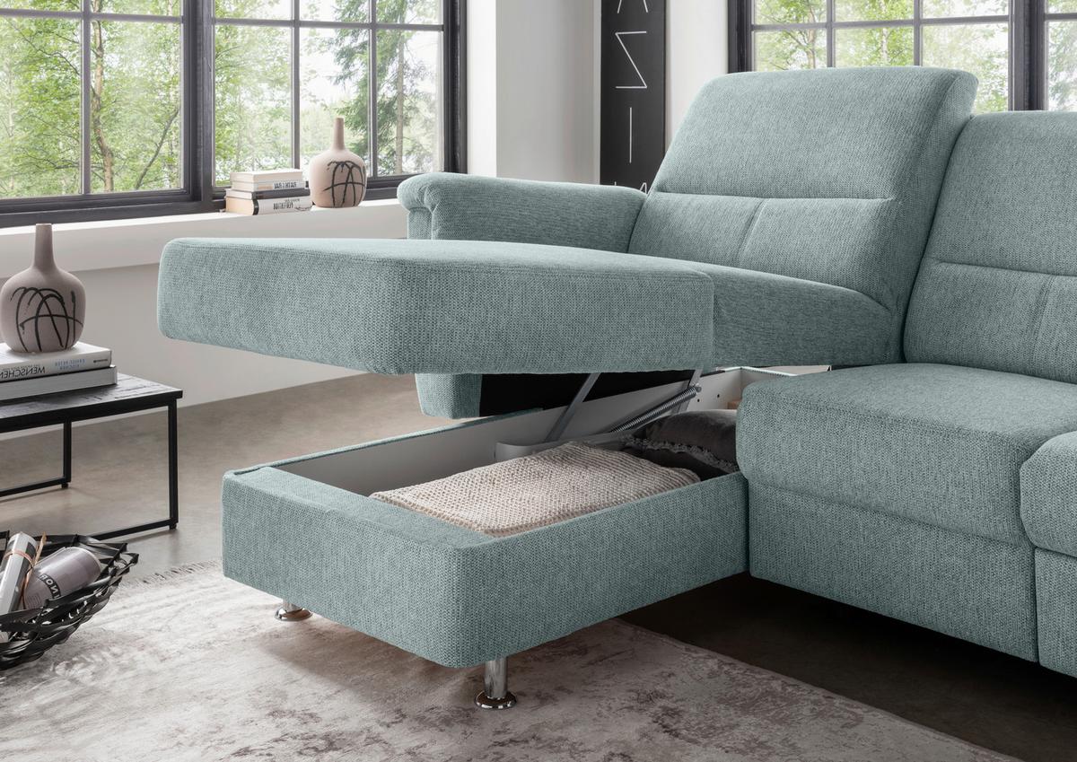 Ecksofa mit Stauraum Parole Blau Chenille - Chromfarben/Blau, MODERN, Textil (165/231cm) - Livetastic