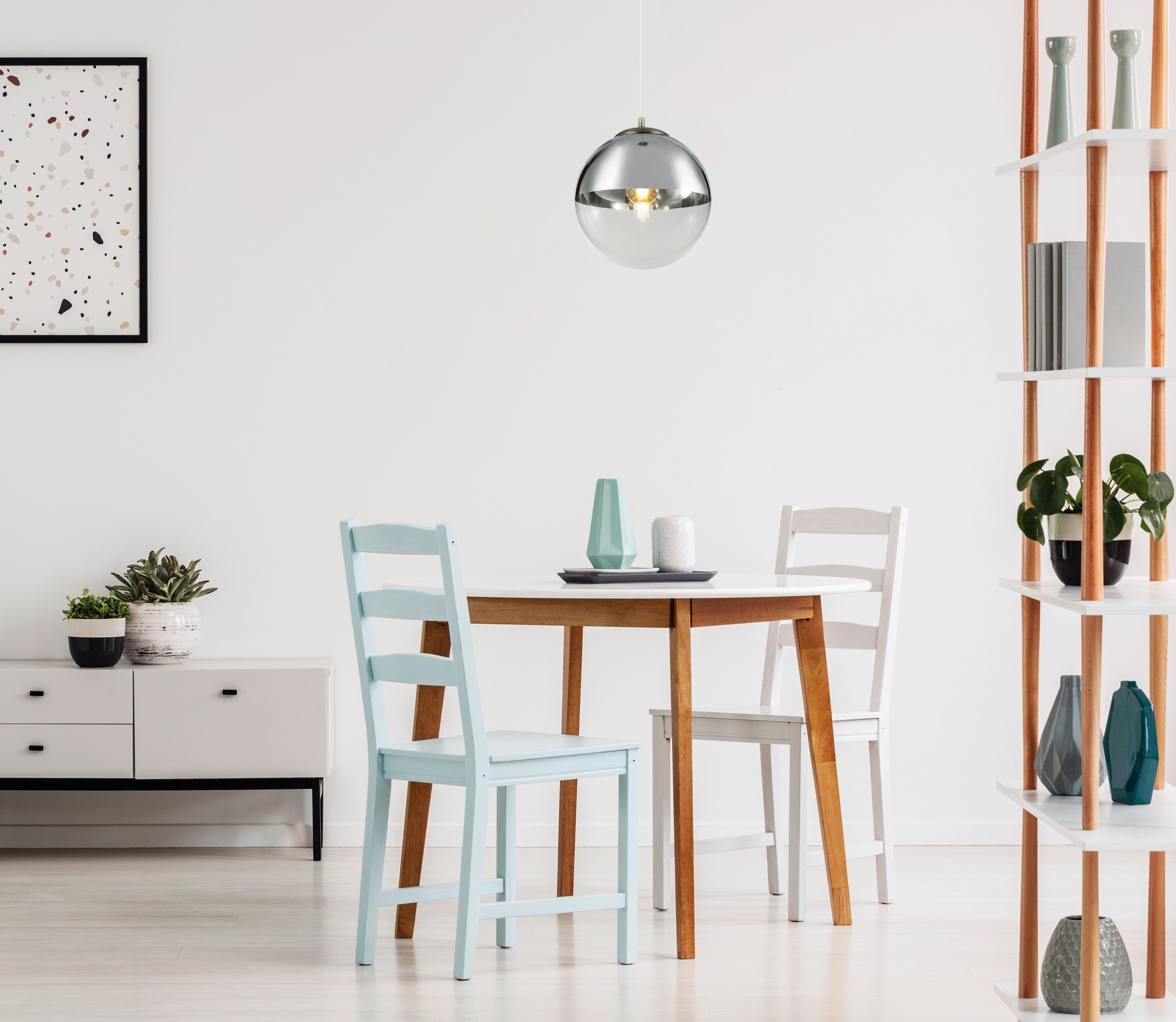 Hängeleuchte H: 120 cm 1-Flammig, Kugel Chromfarben - Chromfarben/Transparent, Design, Glas/Metall (25/120cm) - Globo
