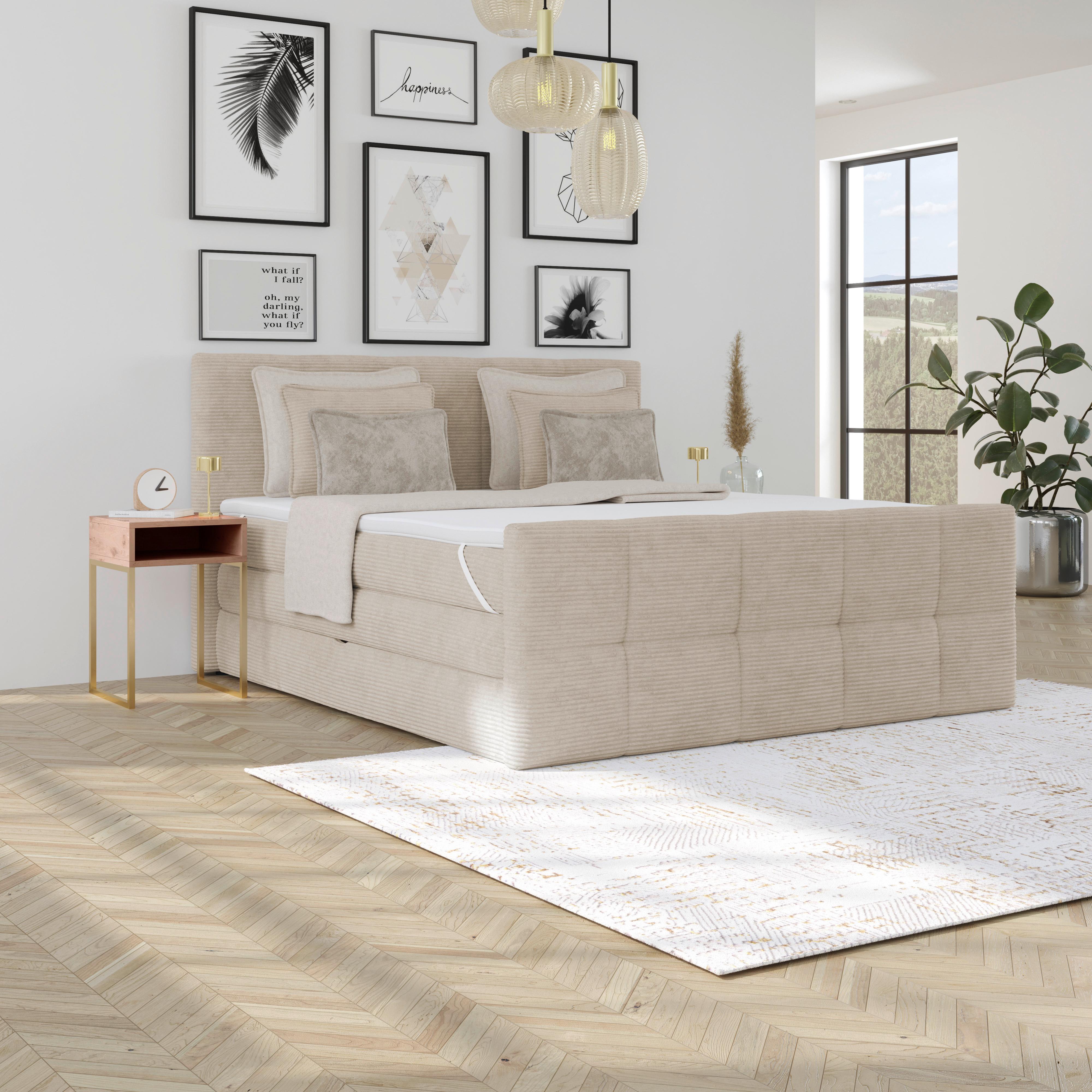 Boxspringbett mit Topper Mit Bettkasten 180x200 cm Medino - Beige, KONVENTIONELL, Holz/Holzwerkstoff (180/200cm) - Luca Bessoni