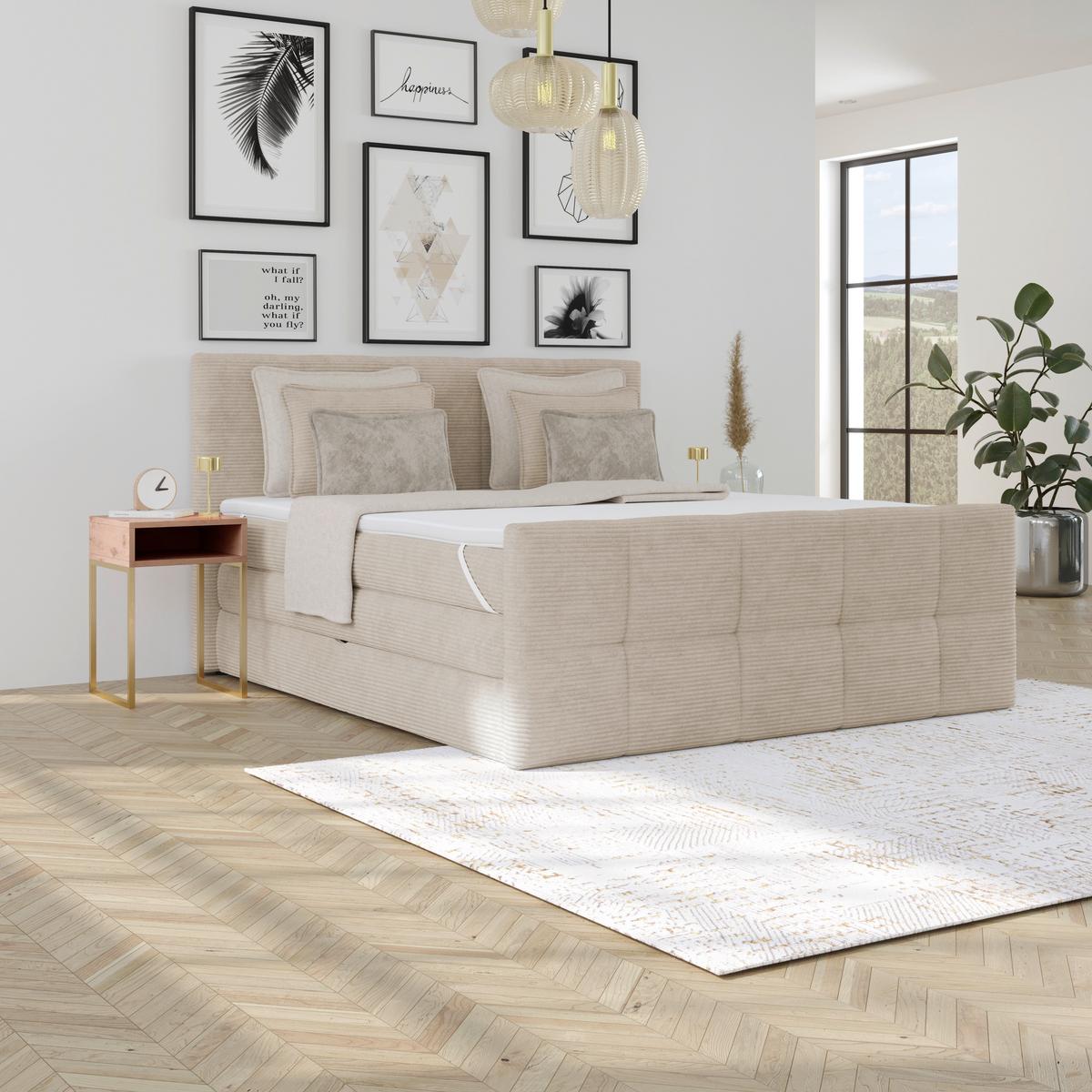 Boxspringbett mit Topper und Bettkasten 160x200 Medino - Beige, KONVENTIONELL, Holz/Holzwerkstoff (160/200cm) - Luca Bessoni