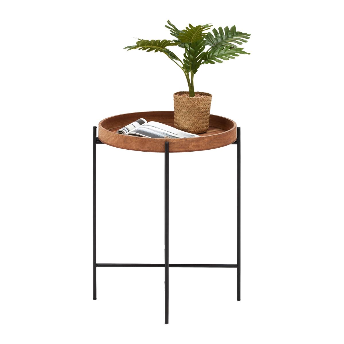 PRÍRUČNÝ STOLÍK CUBA*CENOVÝ TRHÁK* - čierna/farba akácie, Modern, kov/drevo (40/49cm) - Based