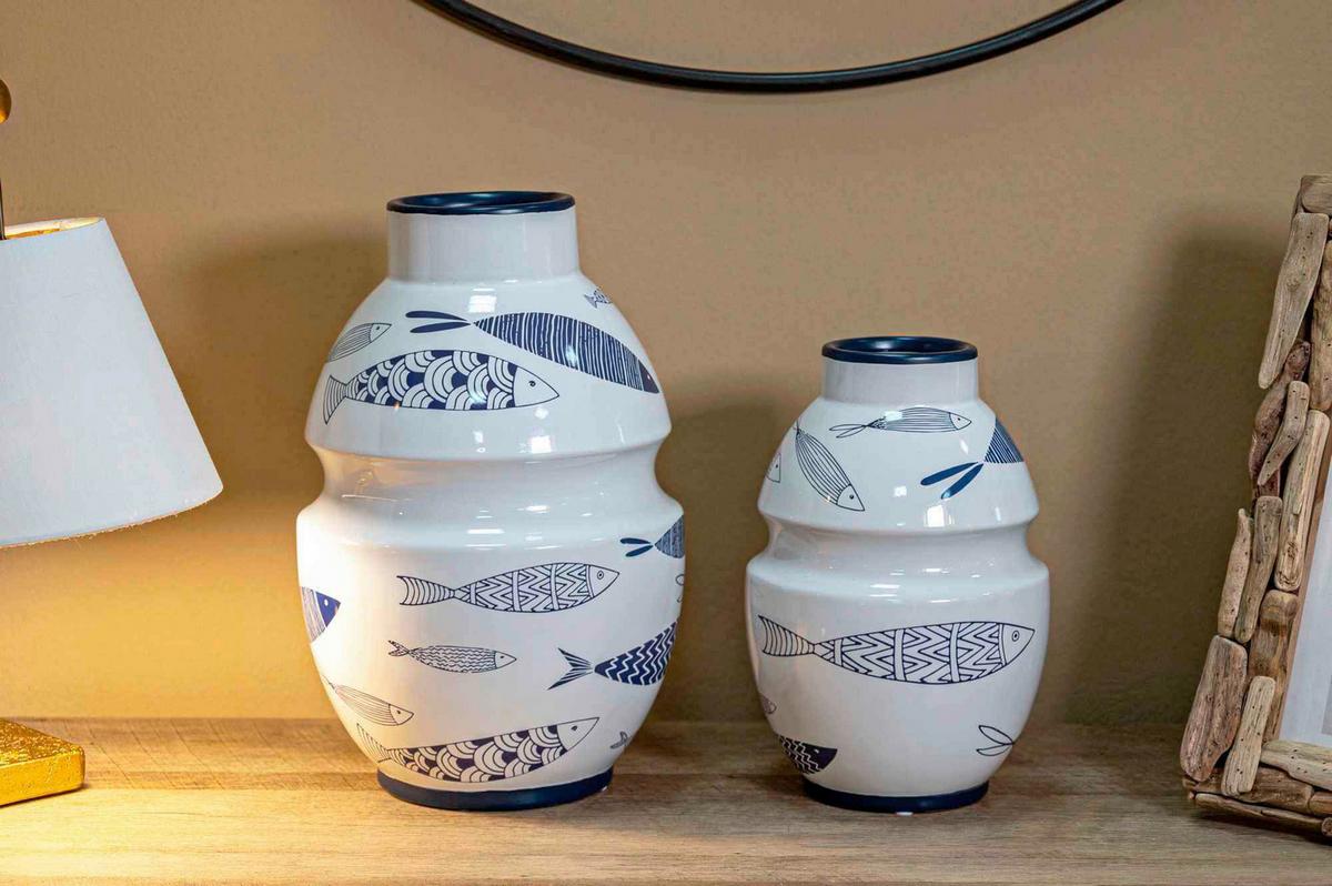 Vase Fish Blau, Weiß B: 15 Cm - Blau/Weiß, Basics, Keramik (15/24/15cm)