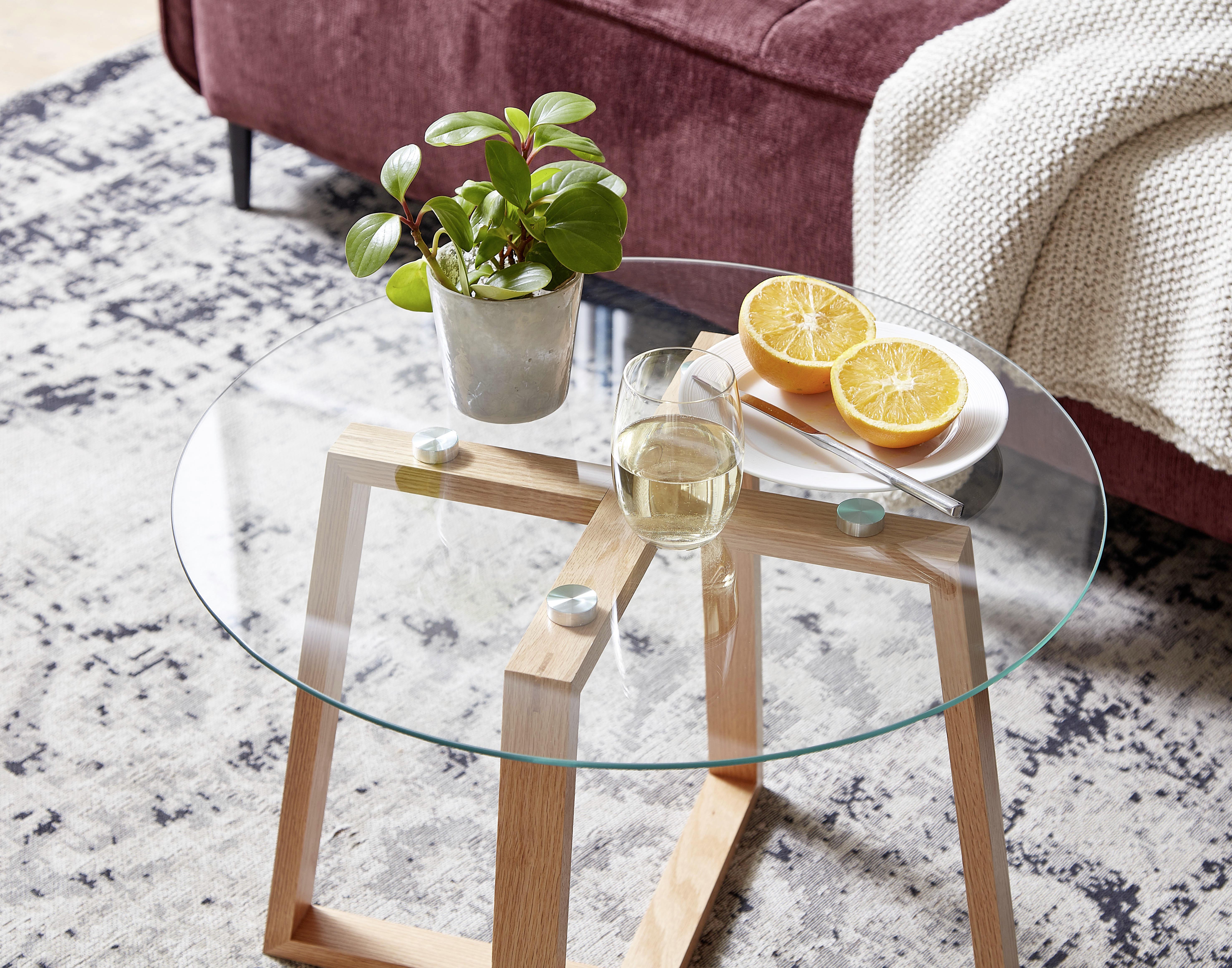 Couchtisch Glas/Eiche Massiv D: 58 cm