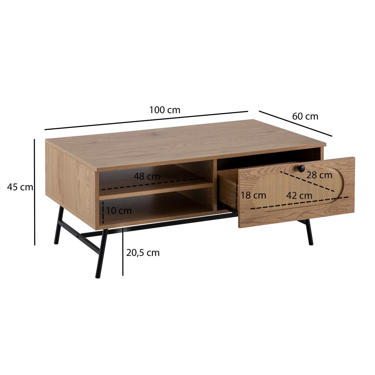 Couchtisch Schwarz L: 100 Cm - Eichefarben/Schwarz, Design, Holzwerkstoff/Metall (100/60/45cm) - MID.YOU
