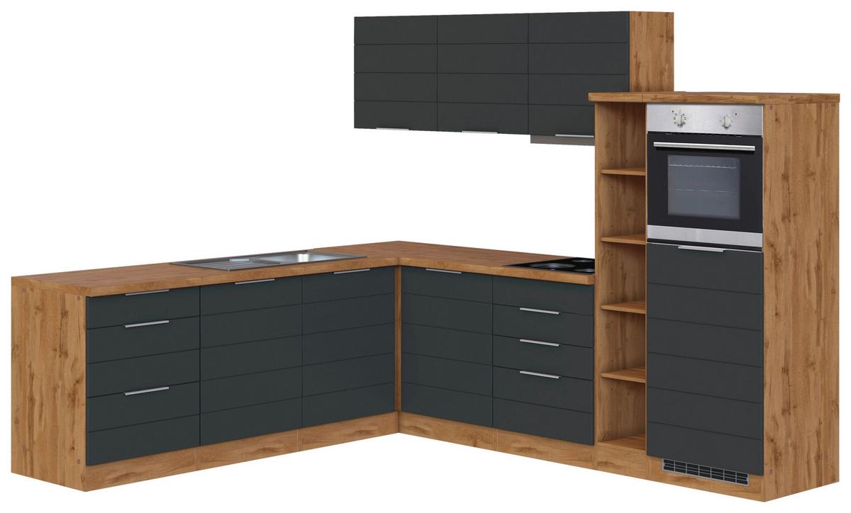 Eckküche Florenz mit Geräten 240x270 cm Grau/Eichefarben - Eiche Wotan/Grau, Design, Holzwerkstoff (240/270cm) - Held