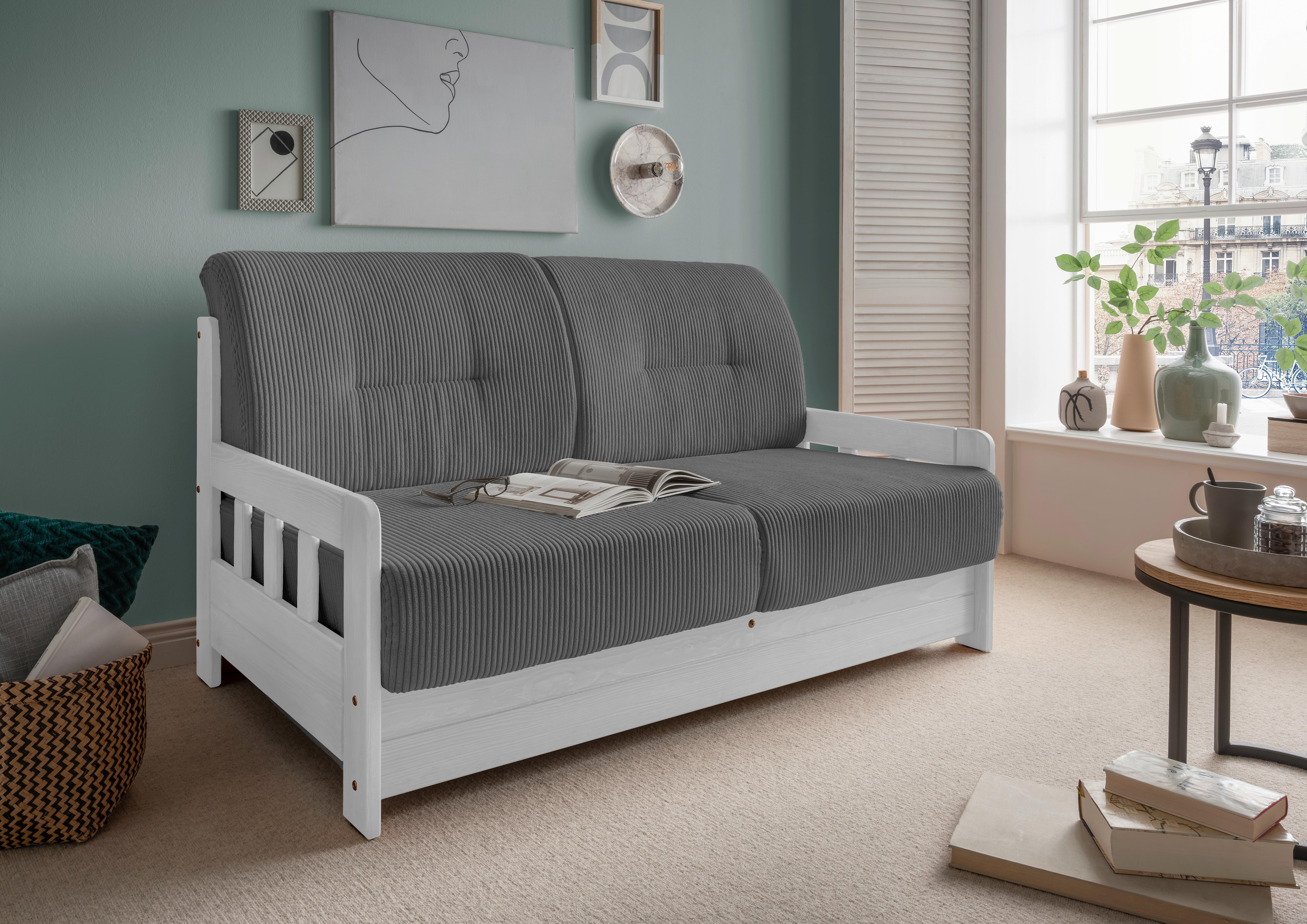 Schlafsofa Camino Weiß/Grau B: 154 cm - Weiß/Grau, MODERN, Holz/Textil (154/88/90cm) - Livetastic