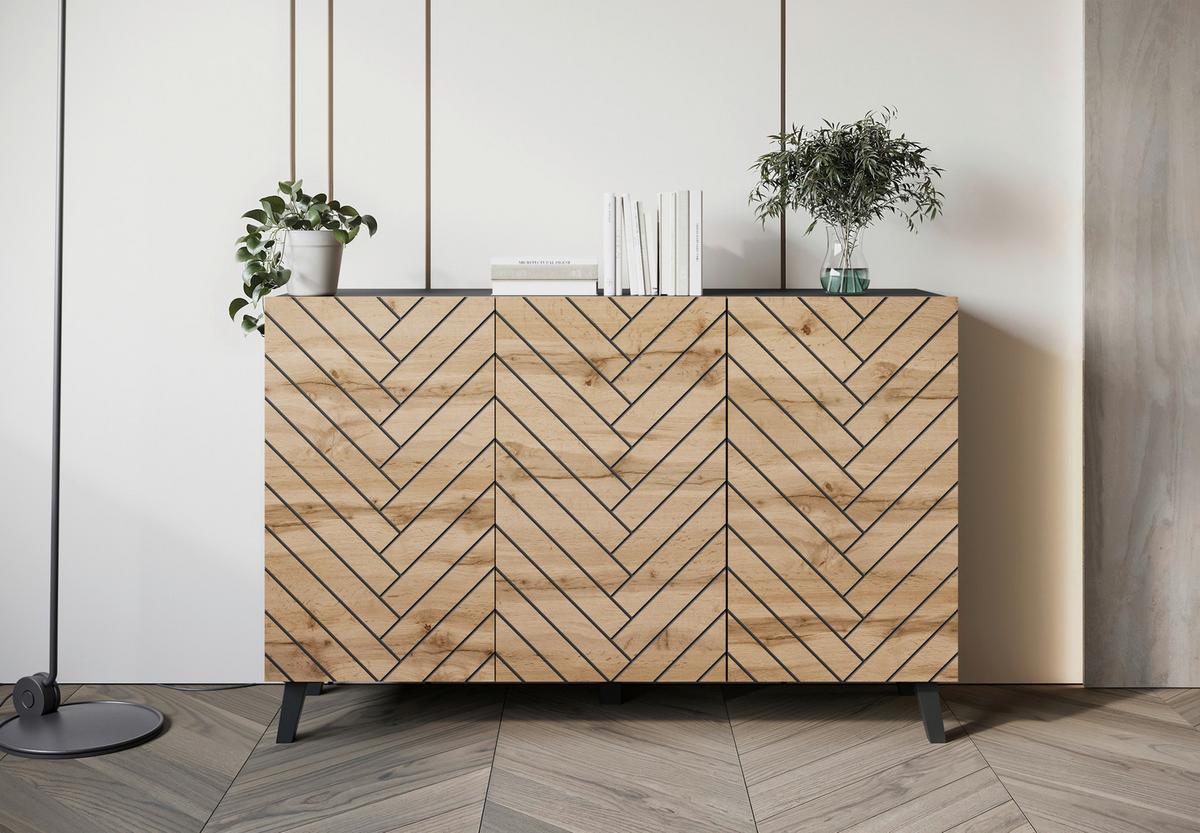 ŠIROKÁ KOMODA SIDEBOARD 120 - černá/dub wotan, Trend, kompozitní dřevo (120/76/39cm) - Livetastic