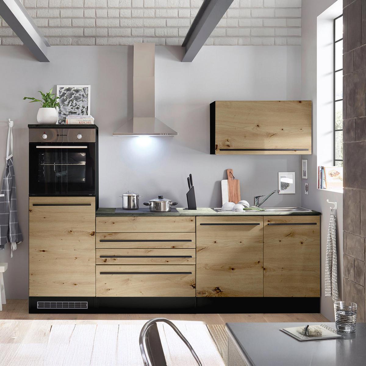 Küchenzeile Jazz 6 Mit Geräten 260 Cm Anthrazit/eiche Dekor - Anthrazit/Eiche Artisan, KONVENTIONELL, Holzwerkstoff (260cm) - MID.YOU