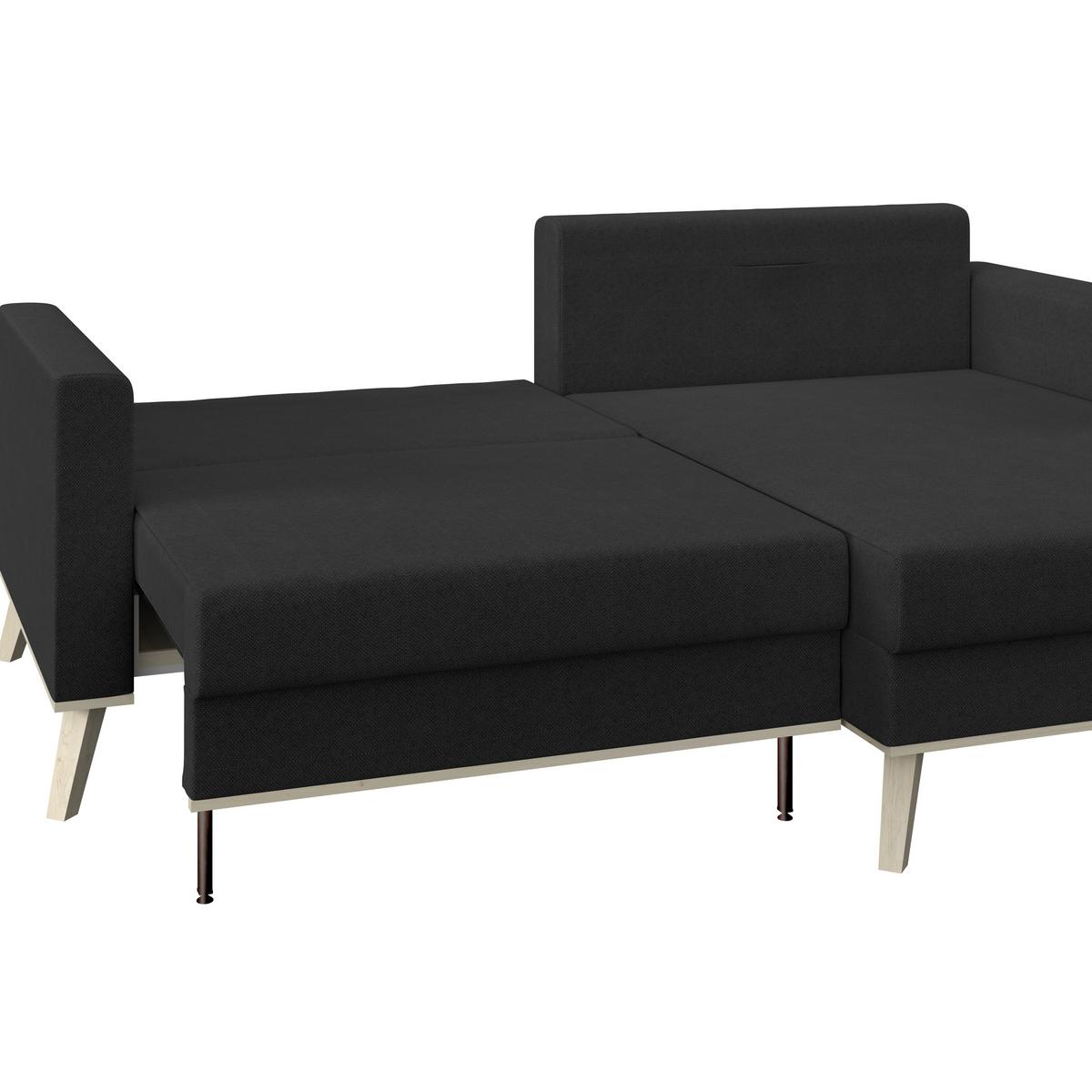 Rohová sedacia súprava CARINI, obojstranná, antracitová - krémová/farba duba, Basics, drevo/textil (222/152cm)