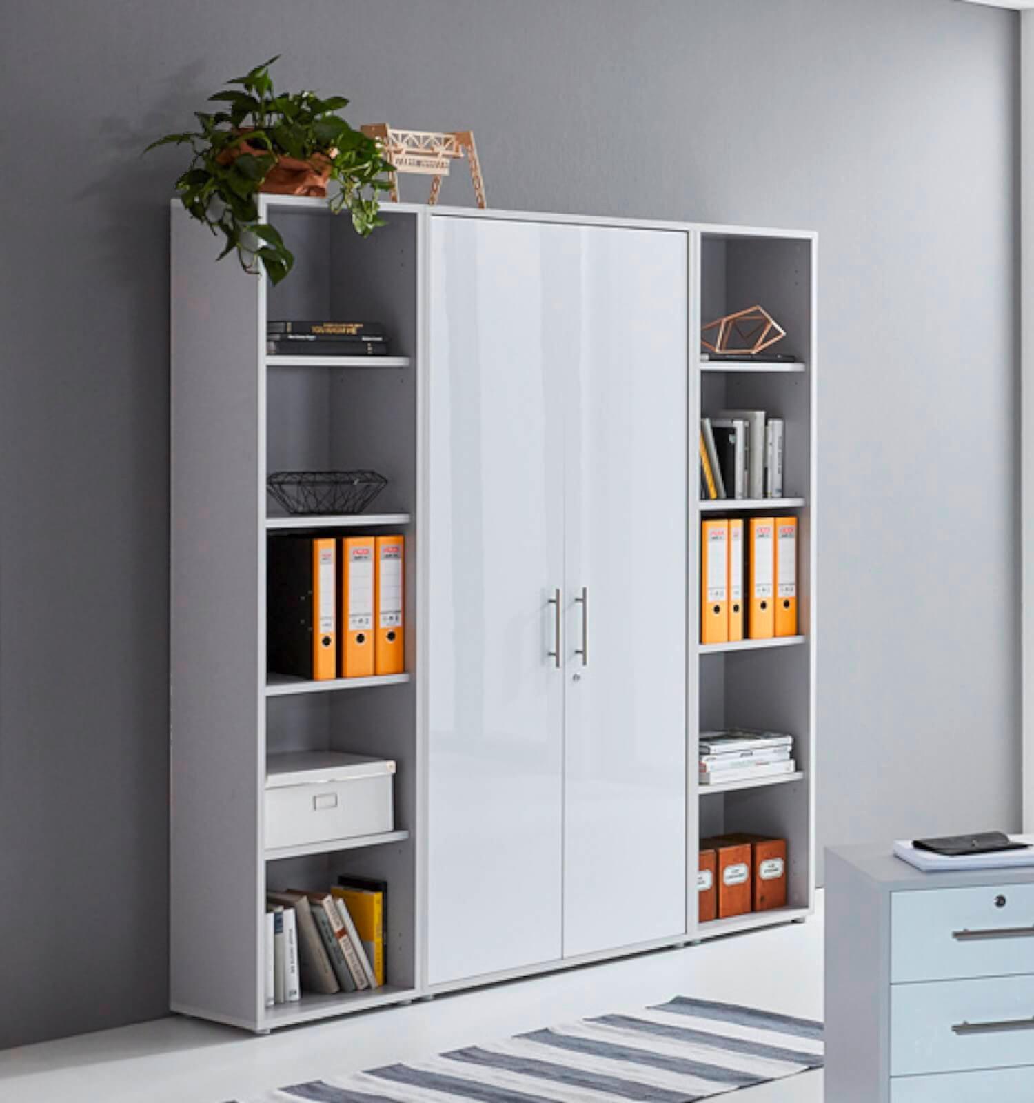 Office Edition B: 173 cm Grau/Weiß Hochglanz - Weiß Hochglanz/Grau, MODERN, Holzwerkstoff (173/186/33cm) - MID.YOU
