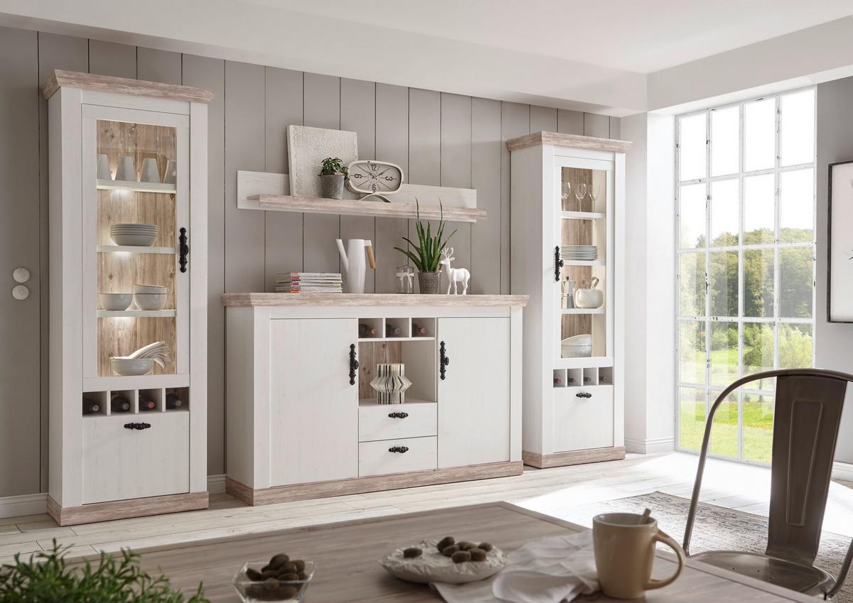 Wohnwand Florenz Pinienfarben/Hellbraun B:330cm - Hellbraun/Eichefarben, Design, Holzwerkstoff (330/201/44cm) - MID.YOU