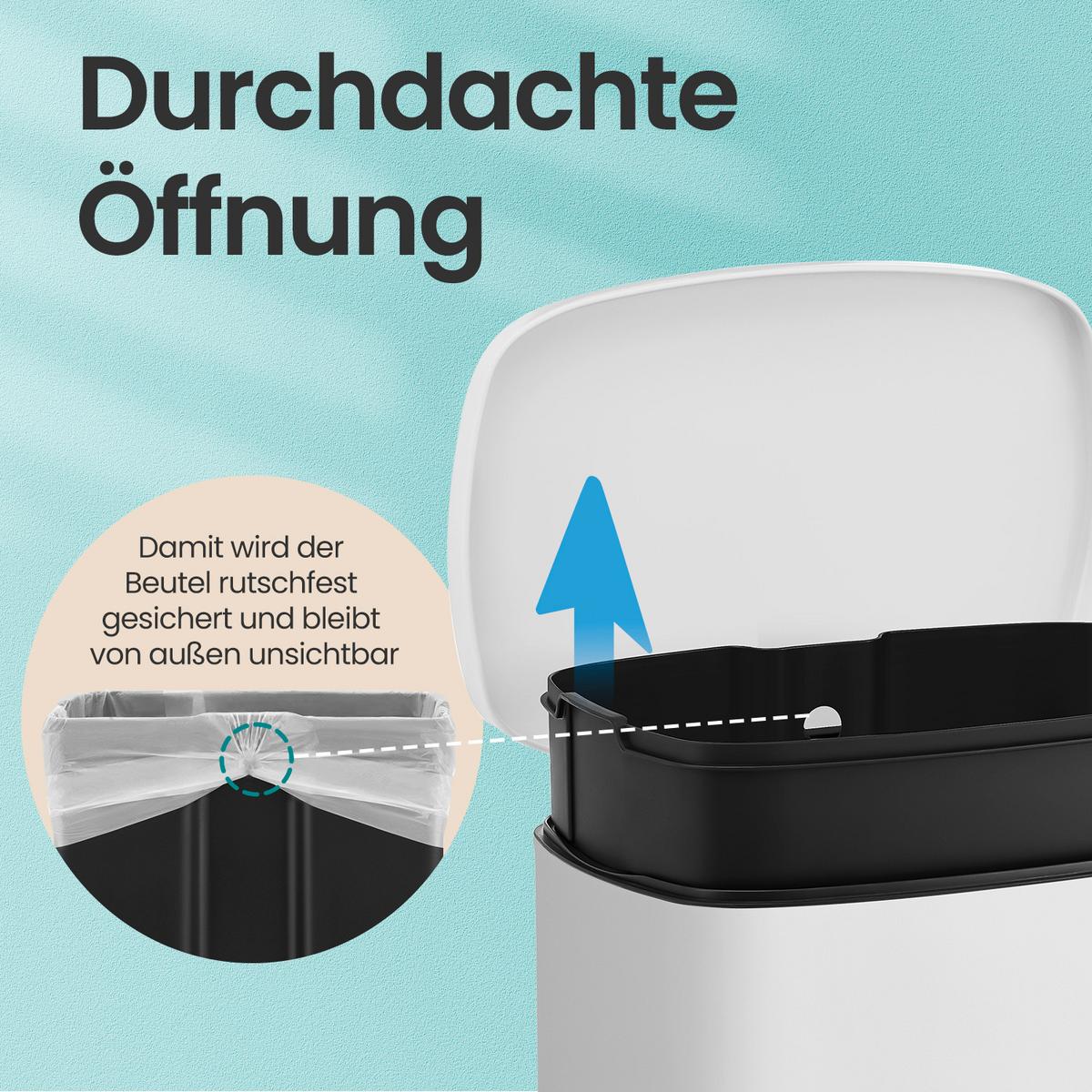 Abfallsammler Weiß B: 43,2 cm - Schwarz/Weiß, Basics, Kunststoff/Metall (43,2/63,2/37cm)