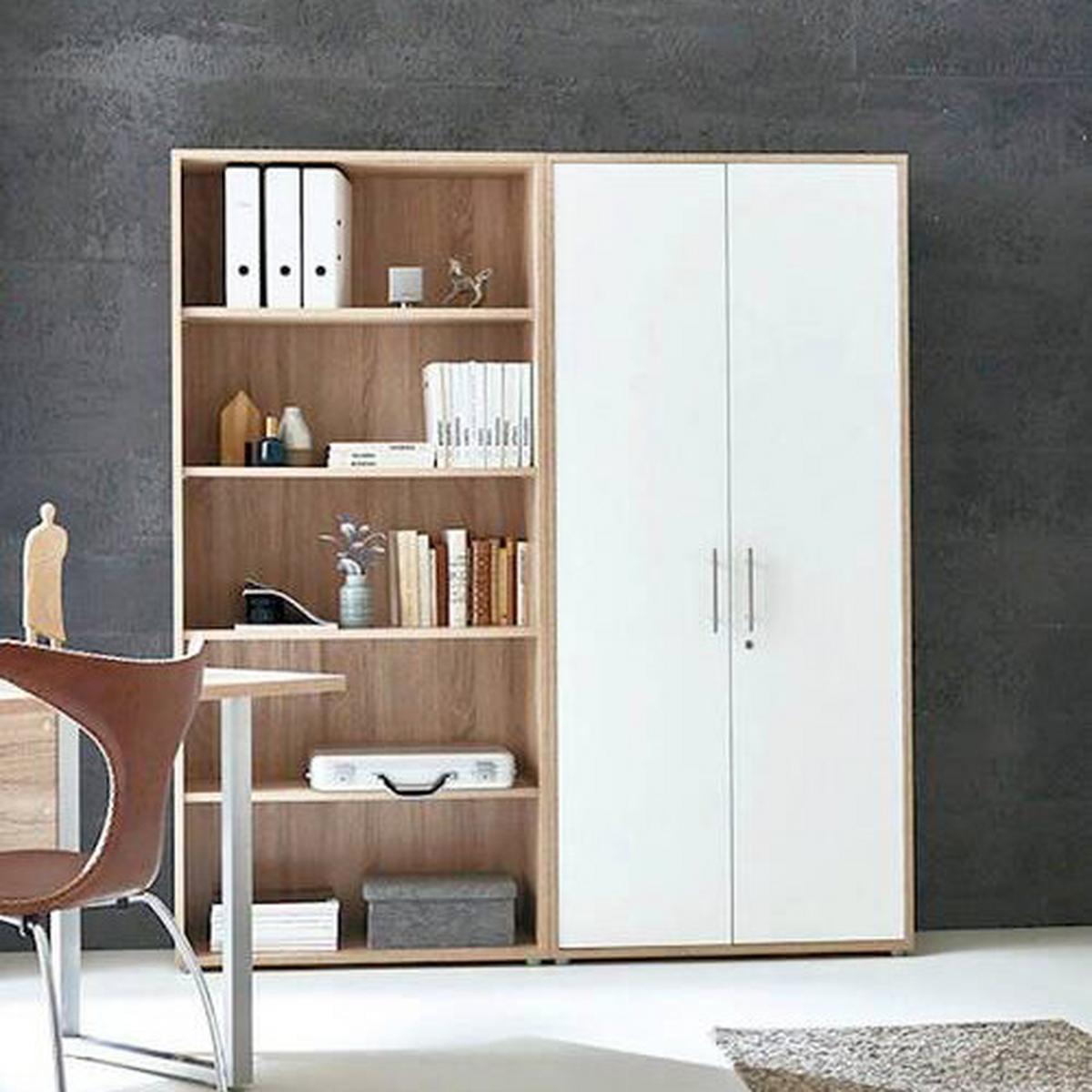 Aktenschrank Office Edition Eiche Dekor/weiß, B: 168,8 Cm - Weiß/Sonoma Eiche, MODERN, Holzwerkstoff (168,8/185,6/33cm) - MID.YOU