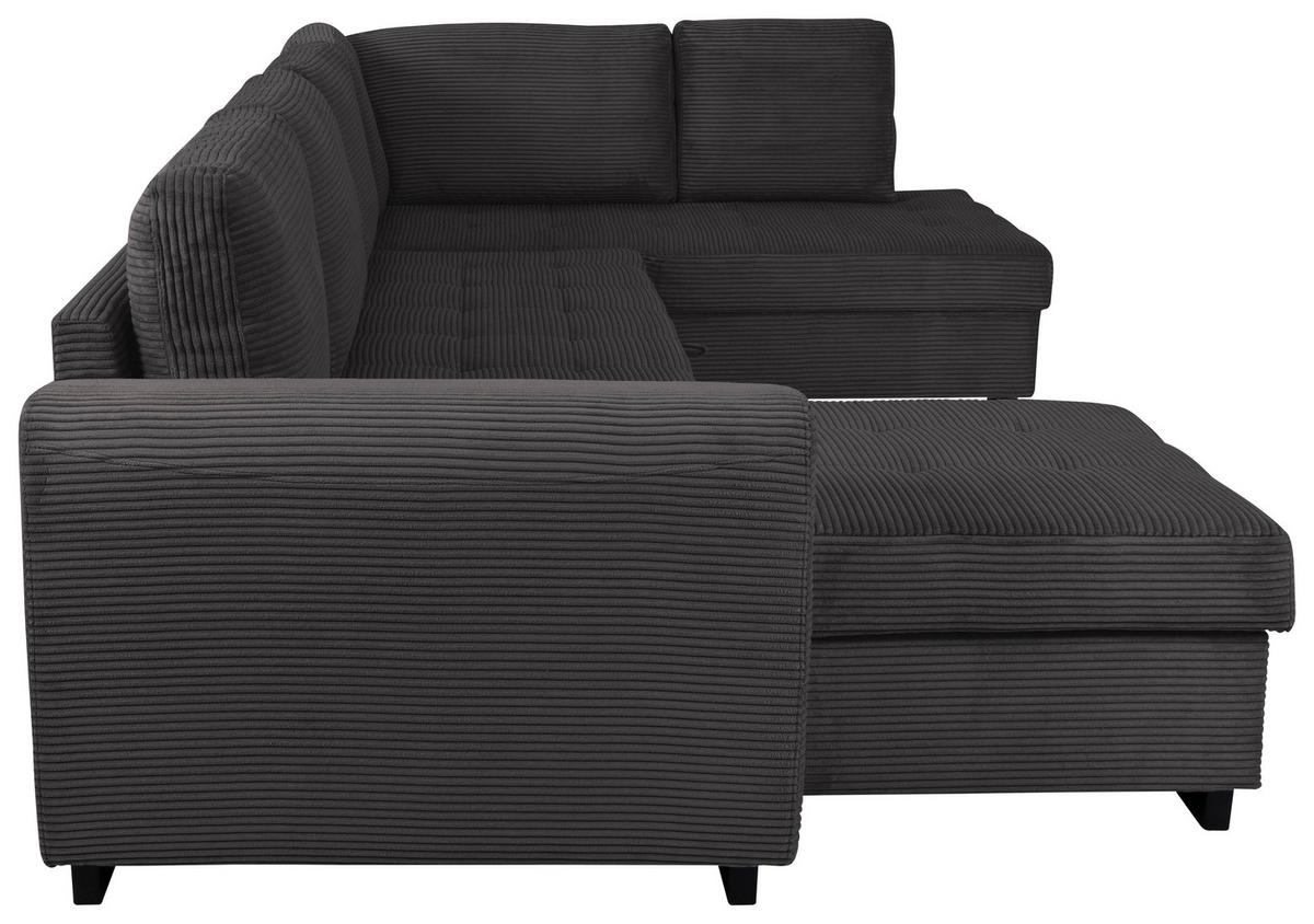 Souprava U MALTE, pravá, šedý manšestr - šedá/černá, Moderní, textil/plast (155/305/178cm) - Based