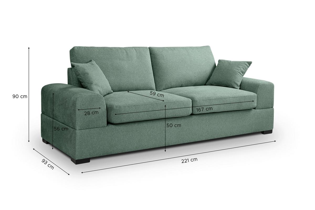 3-sitzer-sofa Veda Petrol S: 221x93cm - Petrol/Schwarz, Basics, Textil (221/93cm) - MID.YOU