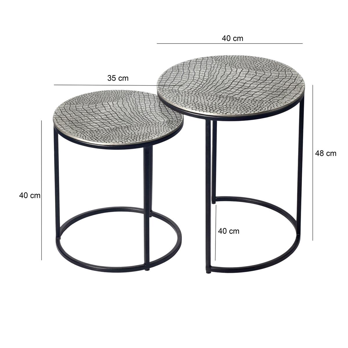 Beistelltischset 2-teilig Aluminium lackiert - Silberfarben/Schwarz, Design, Metall (40/40/48cm) - Livetastic