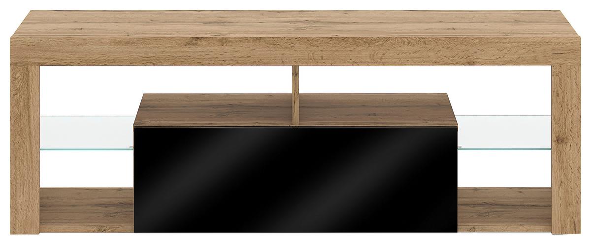 LOWBOARD EVEREST 140 - Eiche Wotan/Schwarz, Design, Glas/Holzwerkstoff (140/50,5/35cm) - Livetastic