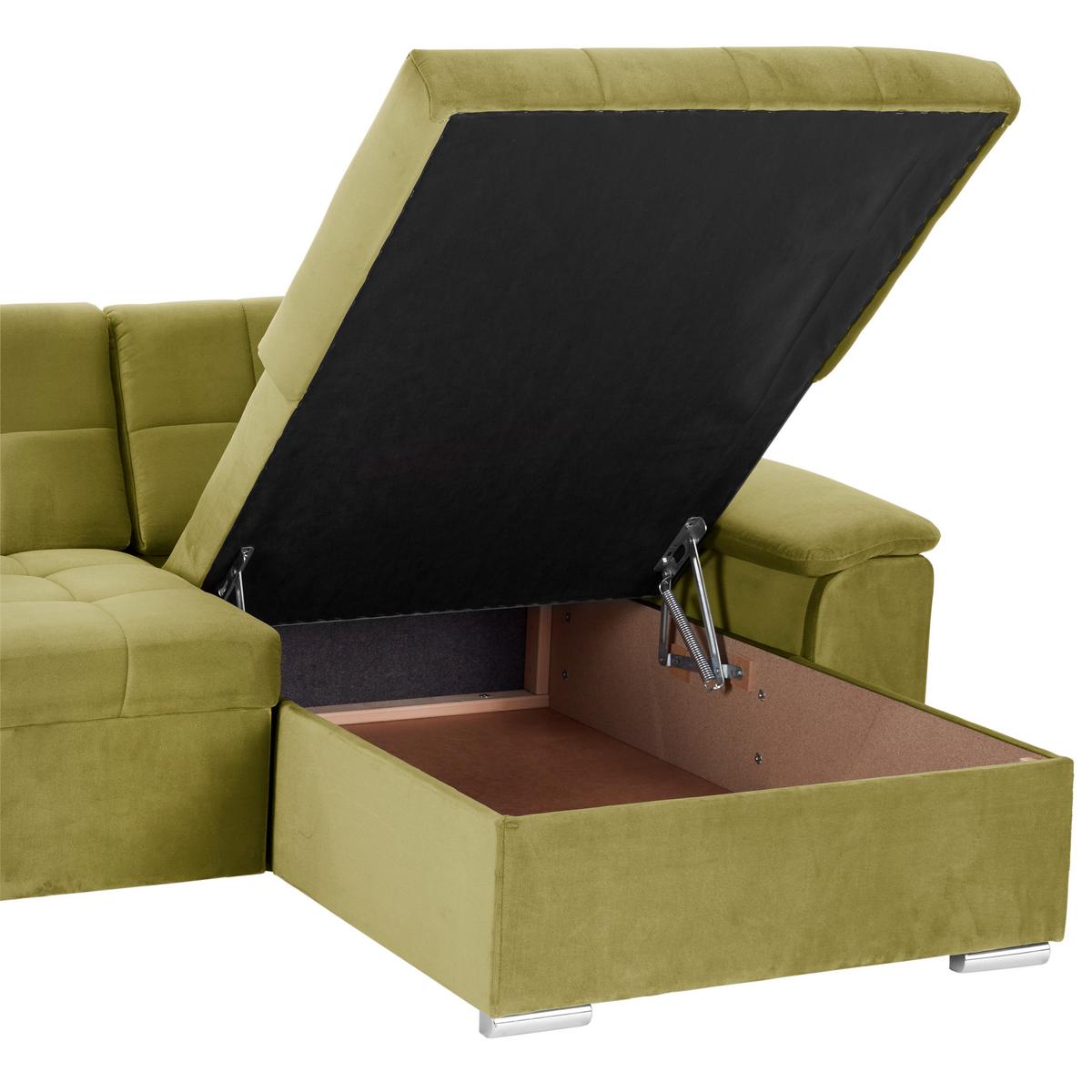 Ecksofa mit Schlaffunktion Keaton + Bettkasten, Senfgelb - Gelb, Basics, Textil (263/169cm) - Livetastic