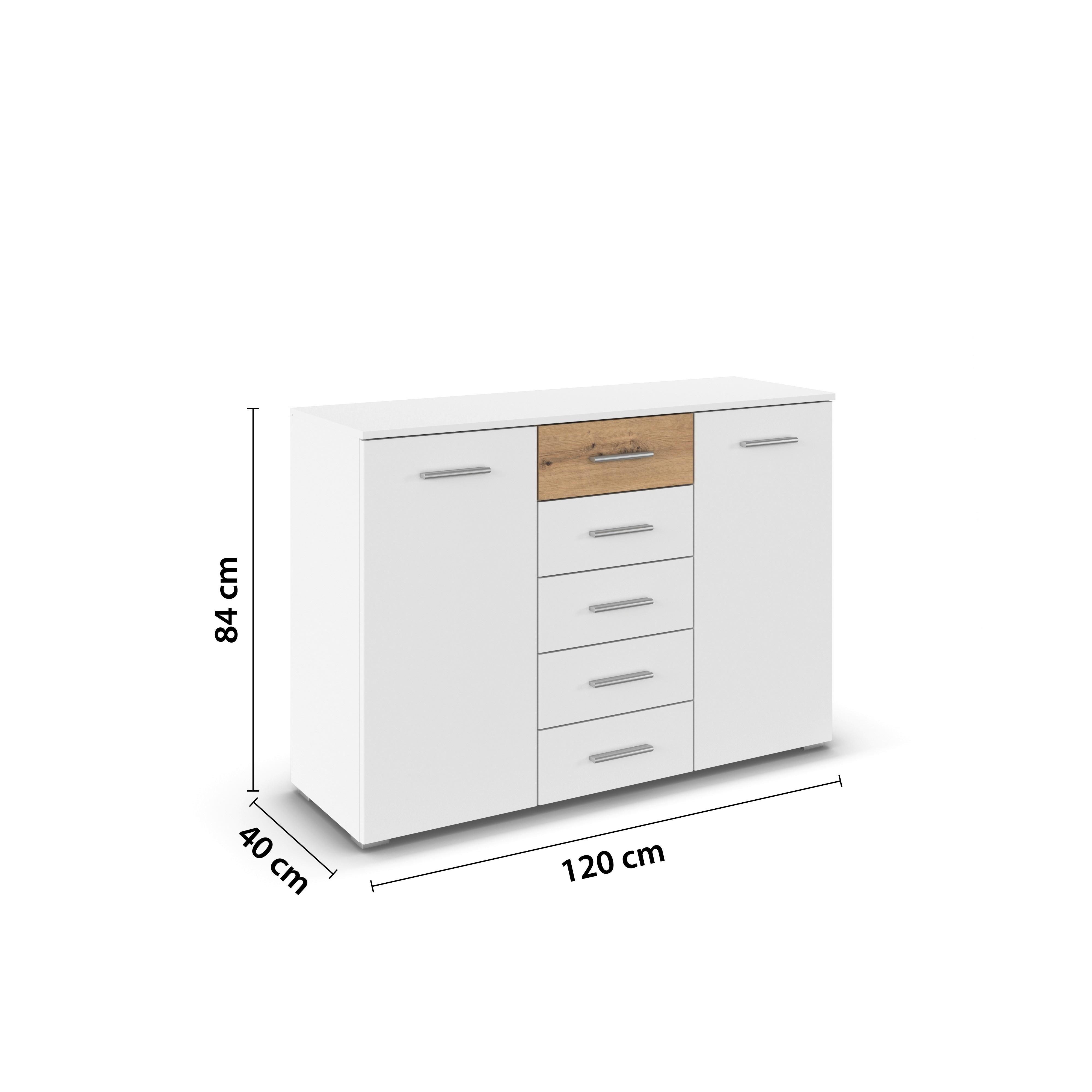 Kommode Foster Alpinweiß, B: 120 Cm - Alufarben/Eiche Artisan, KONVENTIONELL, Holzwerkstoff (120/84/40cm)