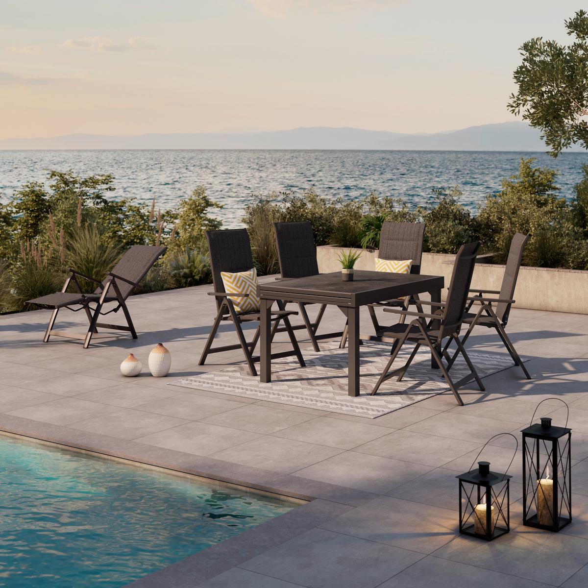 Gartensessel Klappbar Verena Aluminium, Textil - Dunkelgrau, MODERN, Textil/Metall (57/113/68cm) - Beldano
