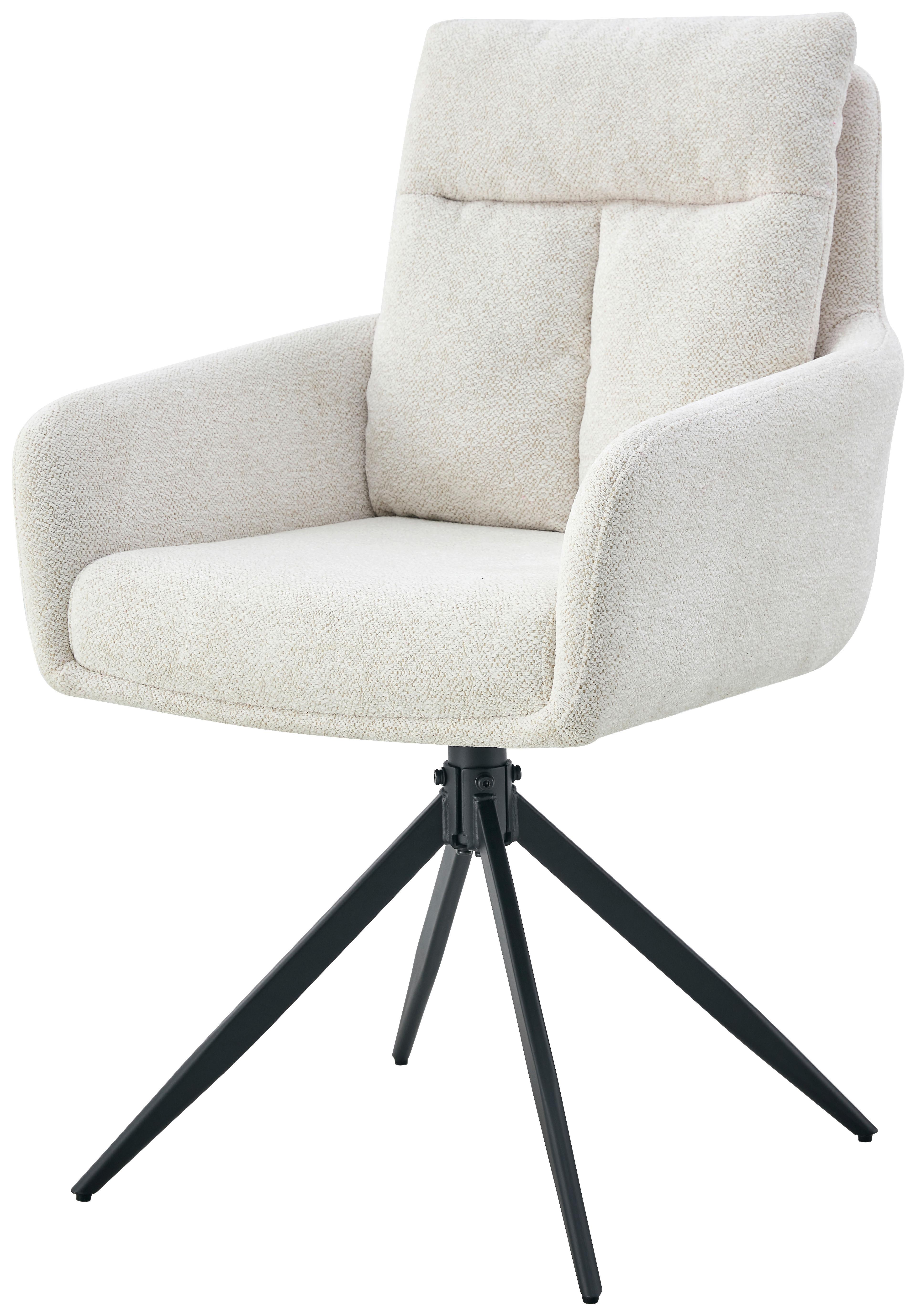 Armlehnstuhl Mahir Creme, Sitzfläche 360° Drehbar - Creme/Schwarz, KONVENTIONELL, Holz/Textil (59/91/61,5cm) - Livetastic