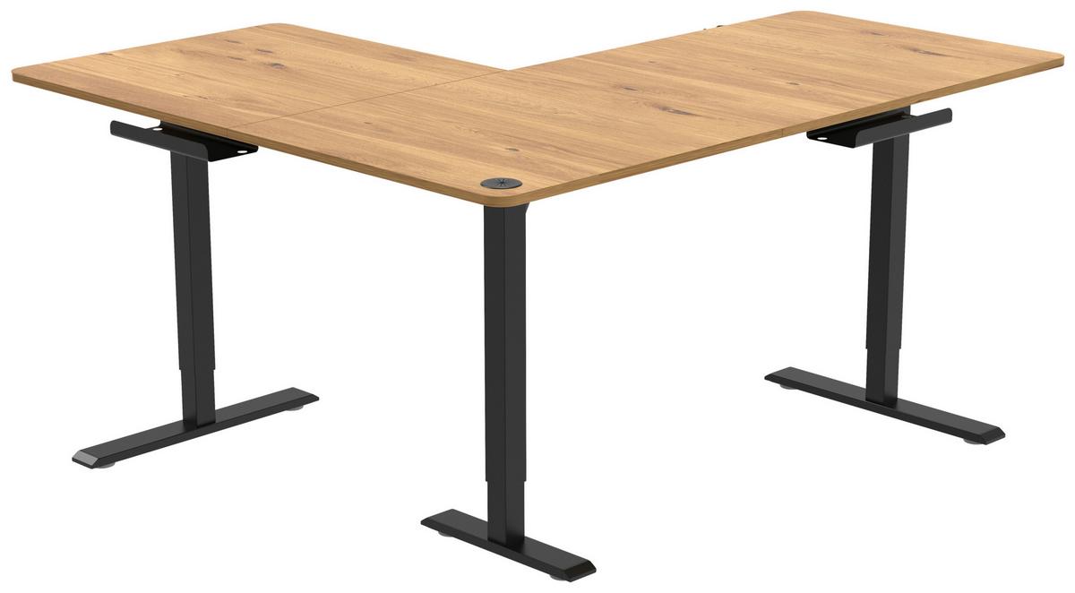 Eckschreibtisch Nimi Schwarz/Eiche L: 160cm - Plankeneiche/Schwarz, MODERN, Holzwerkstoff/Kunststoff (160/140/72-117cm) - Livetastic