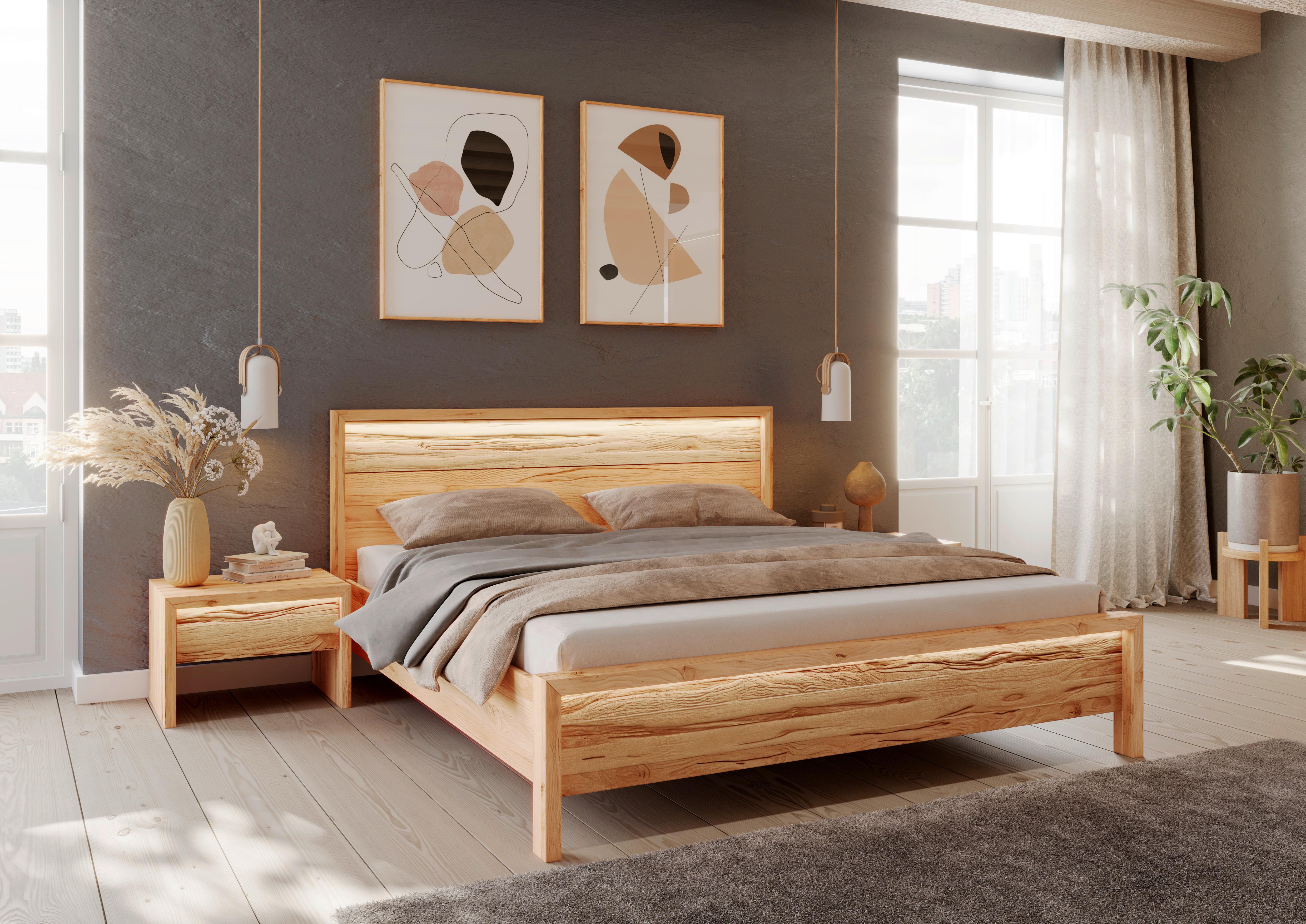 Bett Farina Inkl. Beleuchtung Kernbuche 200x200 - Naturfarben/Kernbuche, MODERN, Holz (200/200cm) - MID.YOU