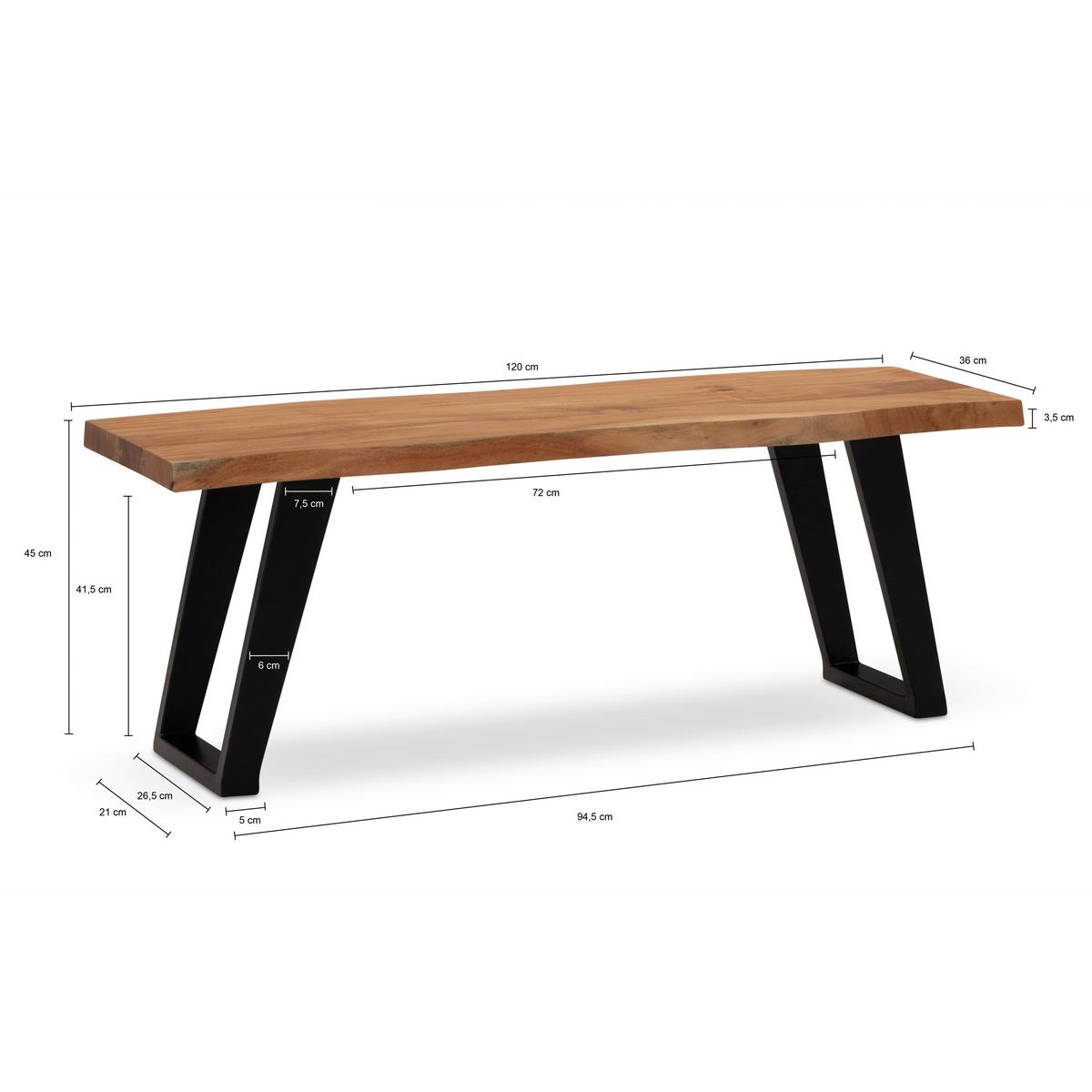 Garderobenbank Garderobenbank - Hellbraun/Schwarz, Design, Holz (120/40/45,5cm) - MID.YOU