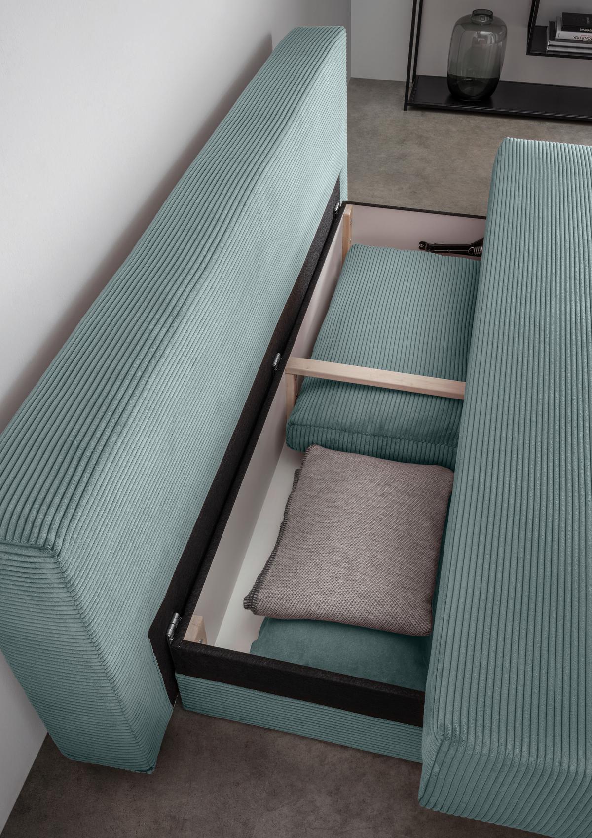 Schlafsofa Petri Hellblau Cord, Rücken Echt B: 198 cm - Schwarz/Hellblau, MODERN, Textil (198/90/100cm) - Livetastic