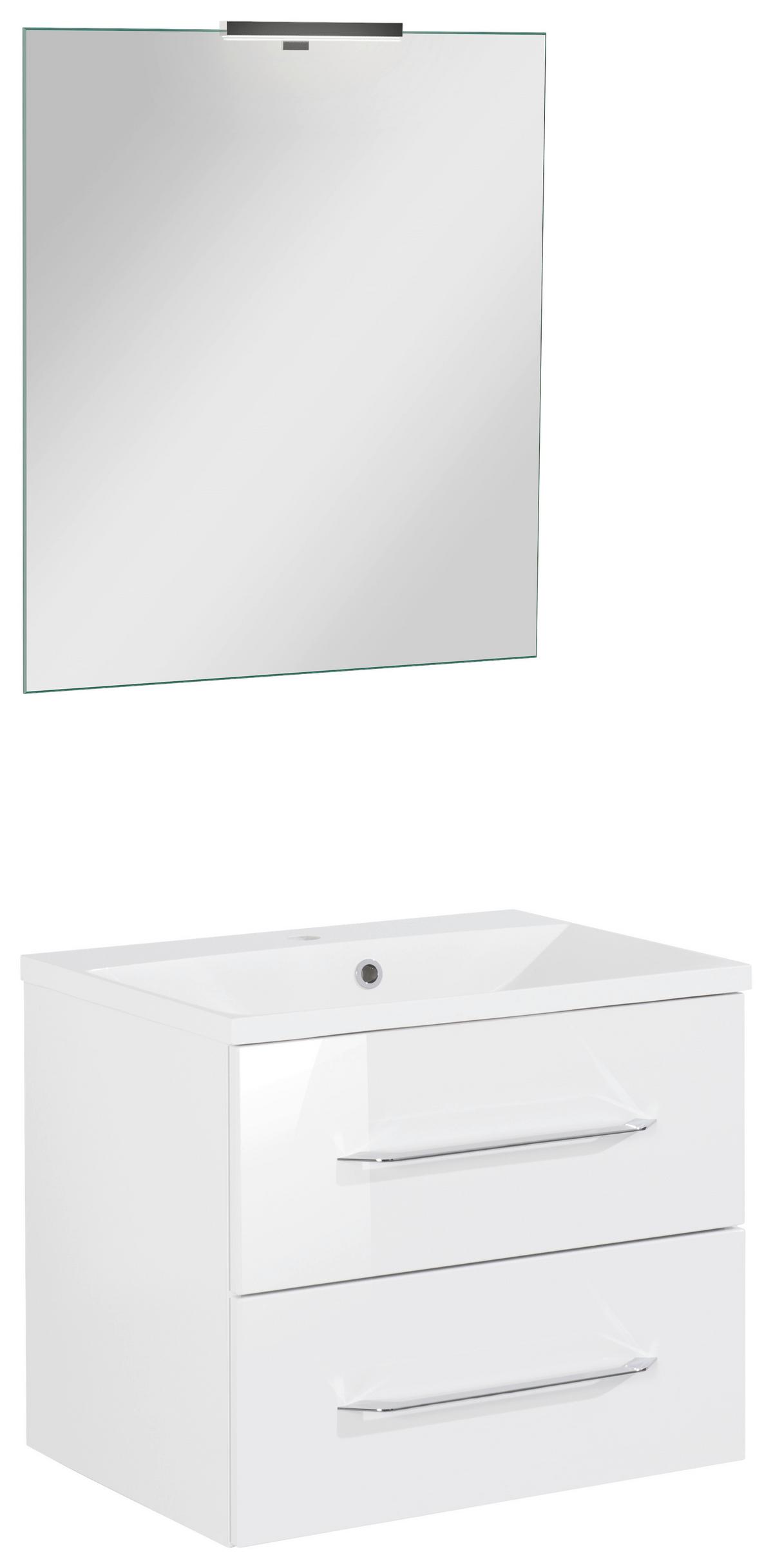 Badezimmer Clever Weiß Hg B: 60cm - Weiß Hochglanz/Weiß, MODERN, Holzwerkstoff/Stein (60/138/45,7cm) - MID.YOU