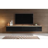 Lowboard B: 180 Cm Eiche Wotan Dekor/schwarz - Schwarz Hochglanz/Eiche Wotan, LIFESTYLE, Holzwerkstoff (180/30/33cm) - P & B