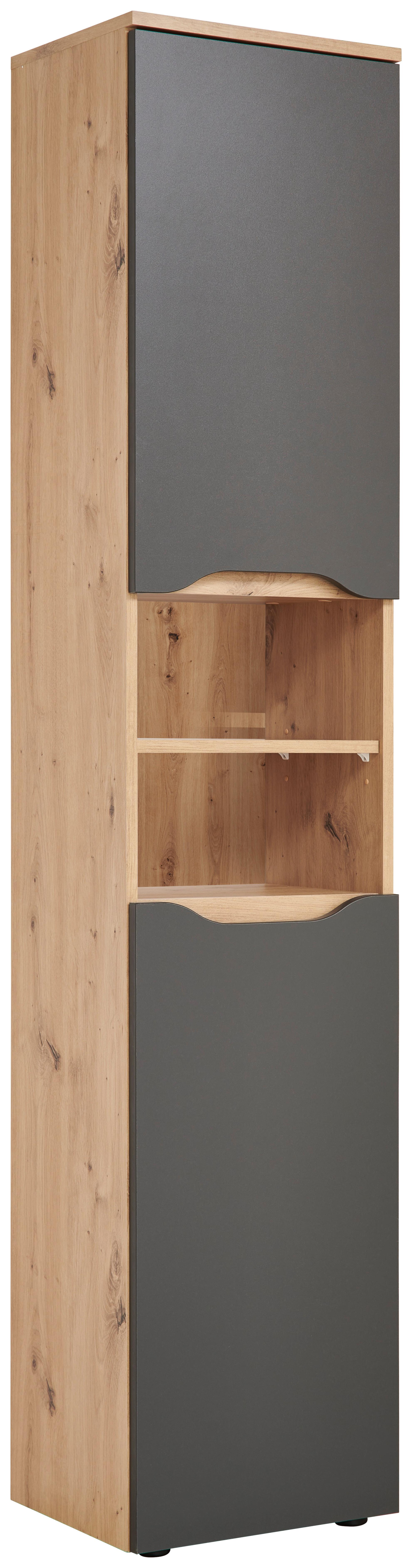 Badezimmer Hochschrank Giga 40x190 cm Eiche/Anthrazit - Anthrazit/Schwarz, MODERN, Holzwerkstoff (40/190/32cm)