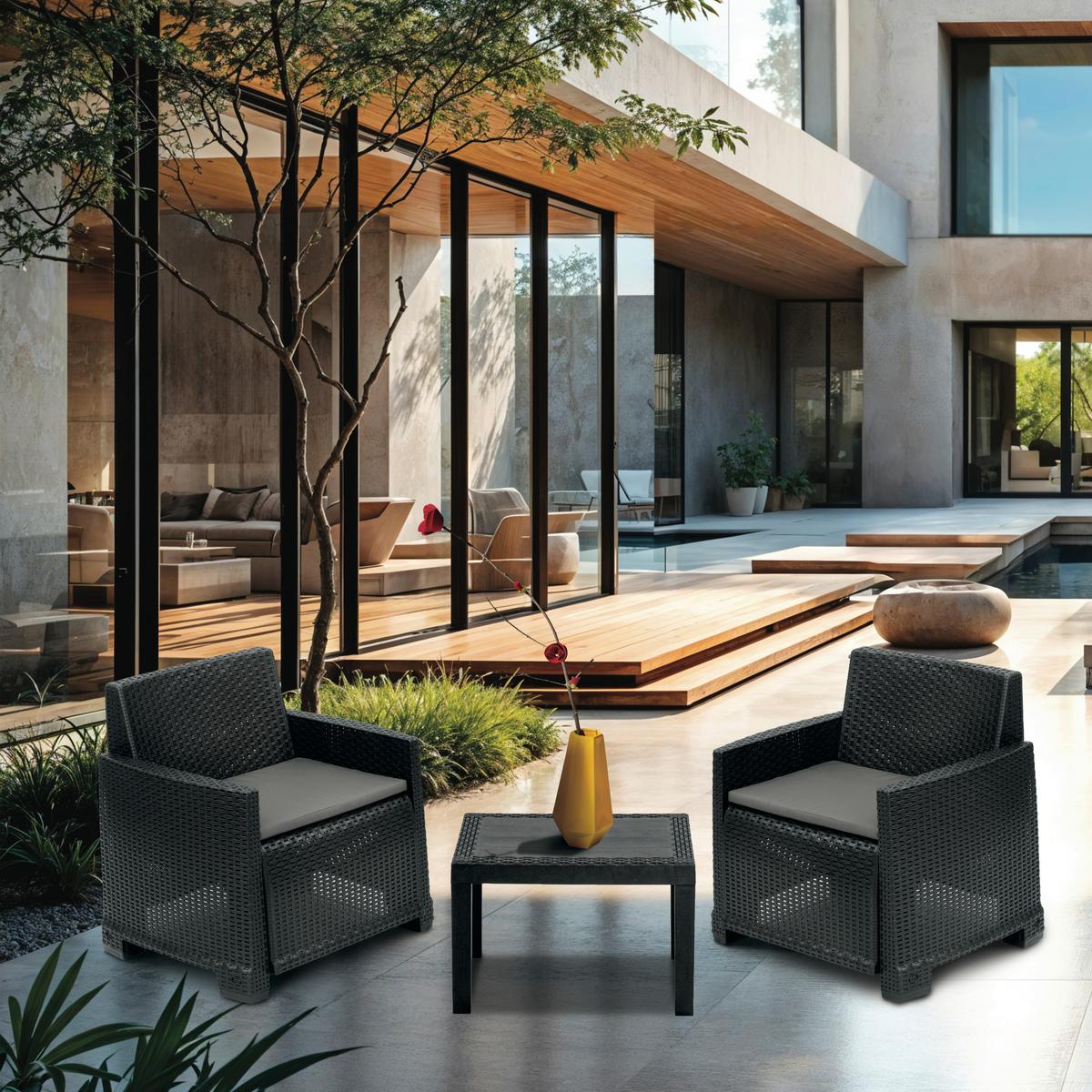 Gartenset Orta Lounge Set 5-teilig - Anthrazit/Grau, Basics, Kunststoff