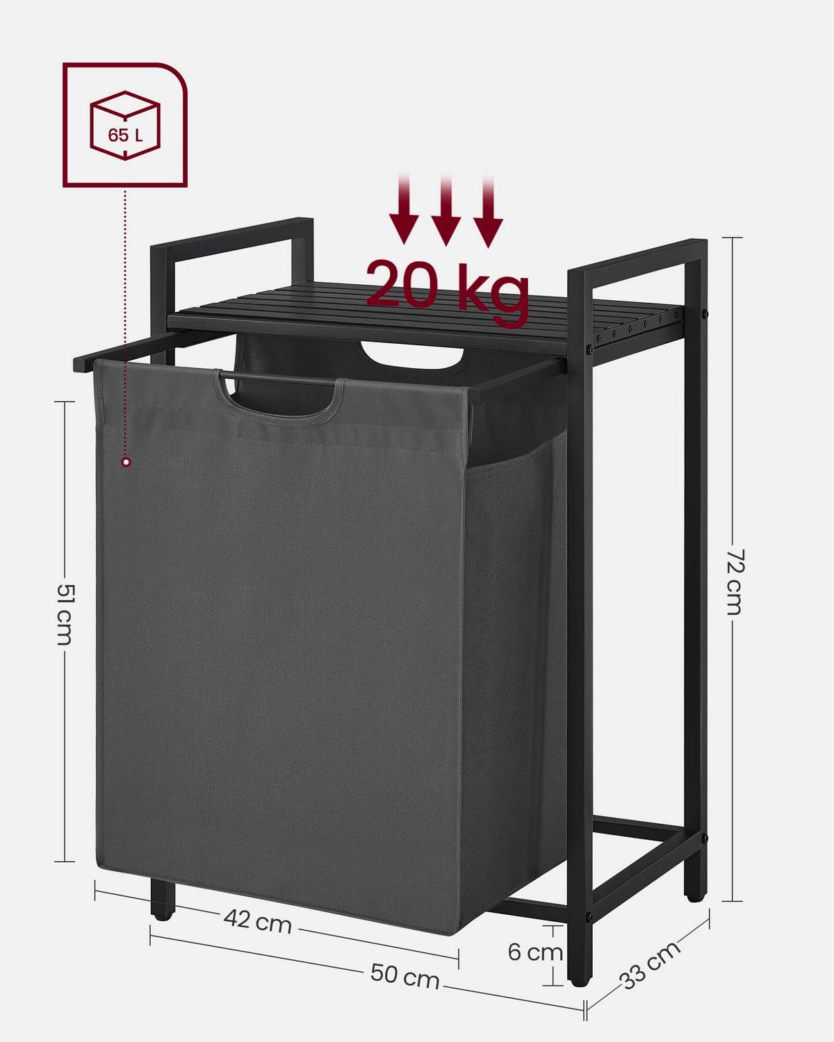 Wäschekorb Blh101g01 - Schwarz/Grau, Trend, Holzwerkstoff/Textil (50/72/33cm) - MID.YOU