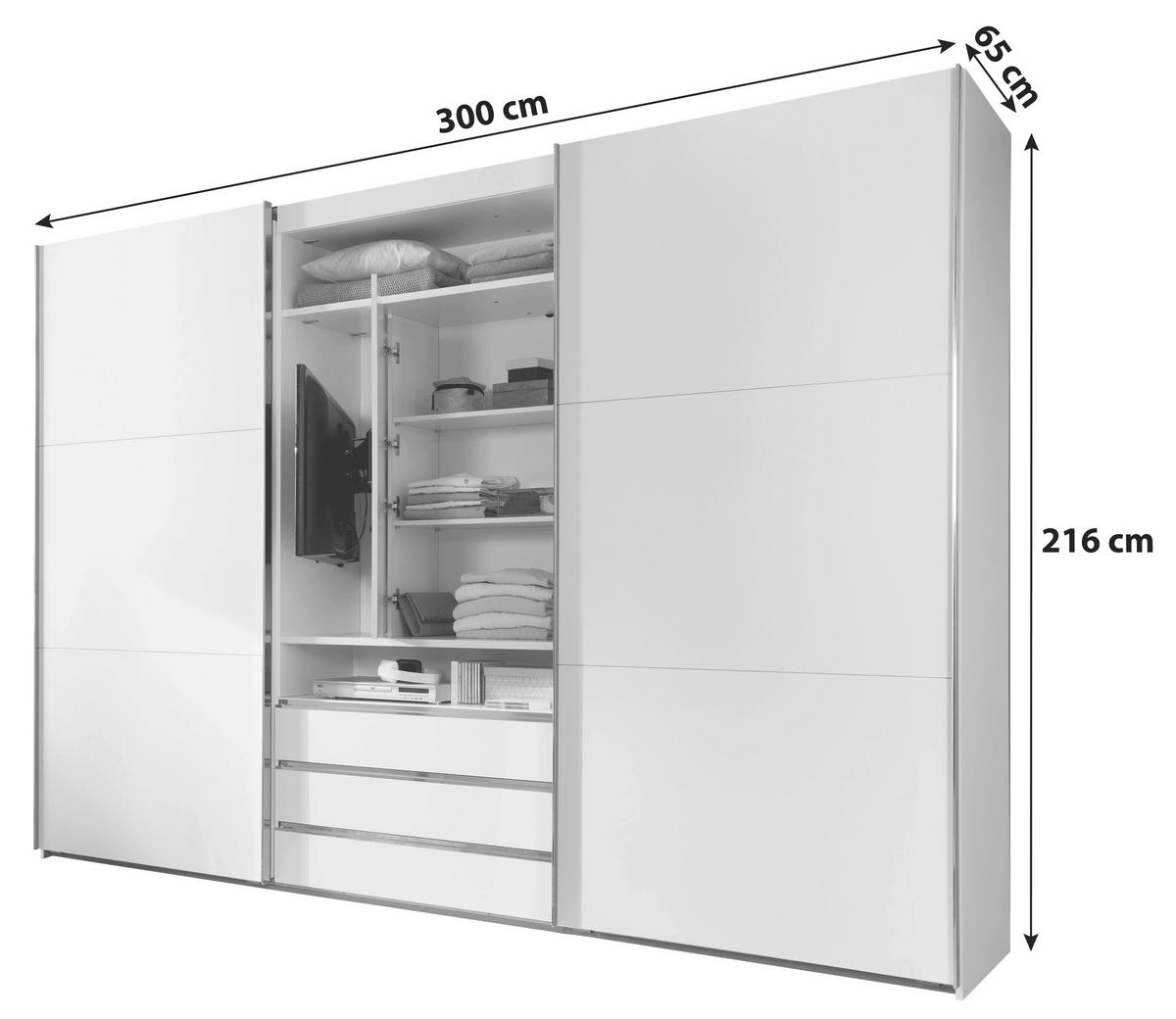 SKŘÍŇ S POSOUVACÍMI DVEŘMI MAGICGLAS bílá - bílá/barvy nerez oceli, Moderní, kov/kompozitní dřevo (300/216/65cm) - MID.YOU