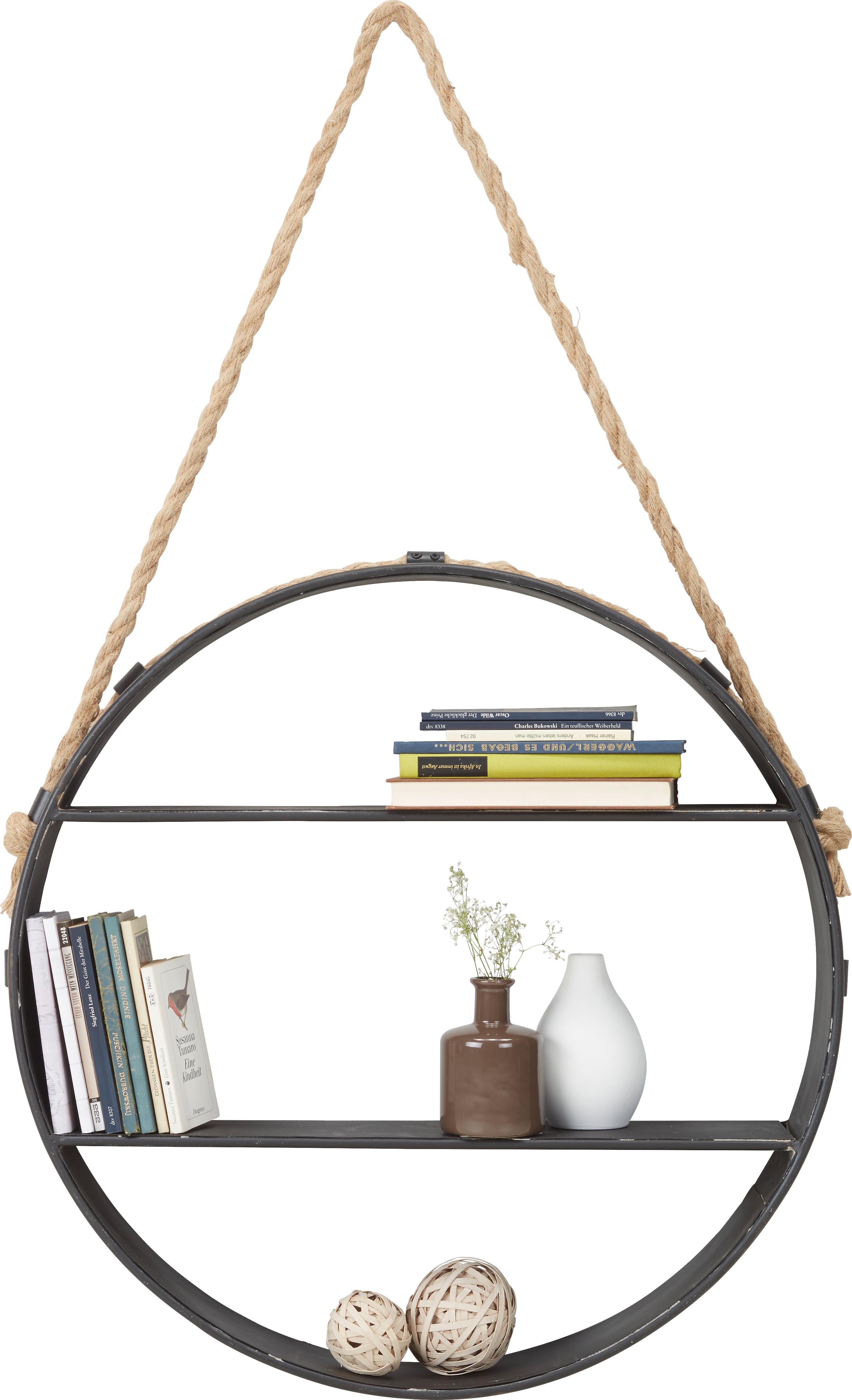 NÁSTĚNNÝ REGÁL MALIK - šedá/hnědá, Lifestyle, kov (59/95/11cm)