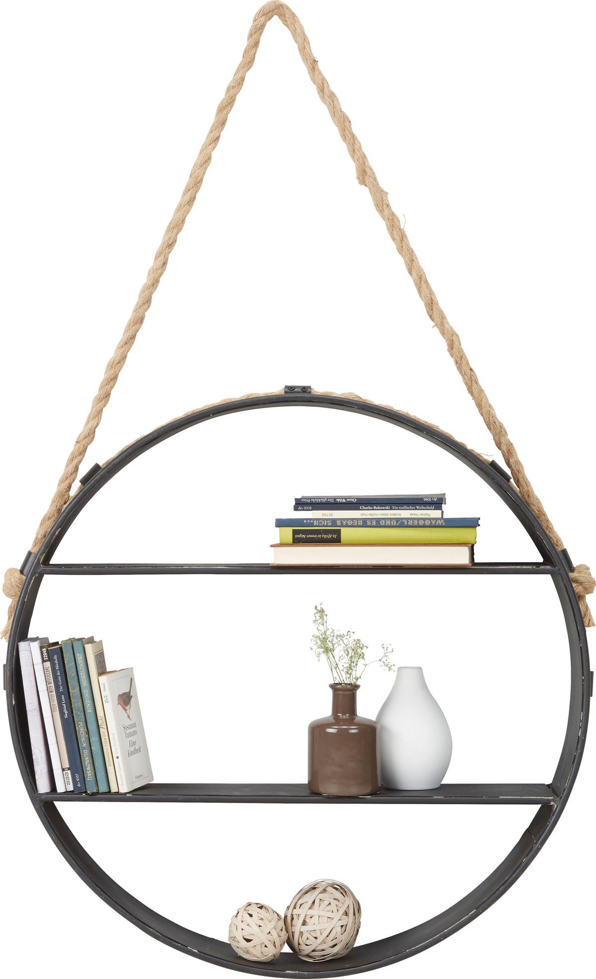 NÁSTĚNNÝ REGÁL MALIK - šedá/hnědá, Lifestyle, kov (59/95/11cm)