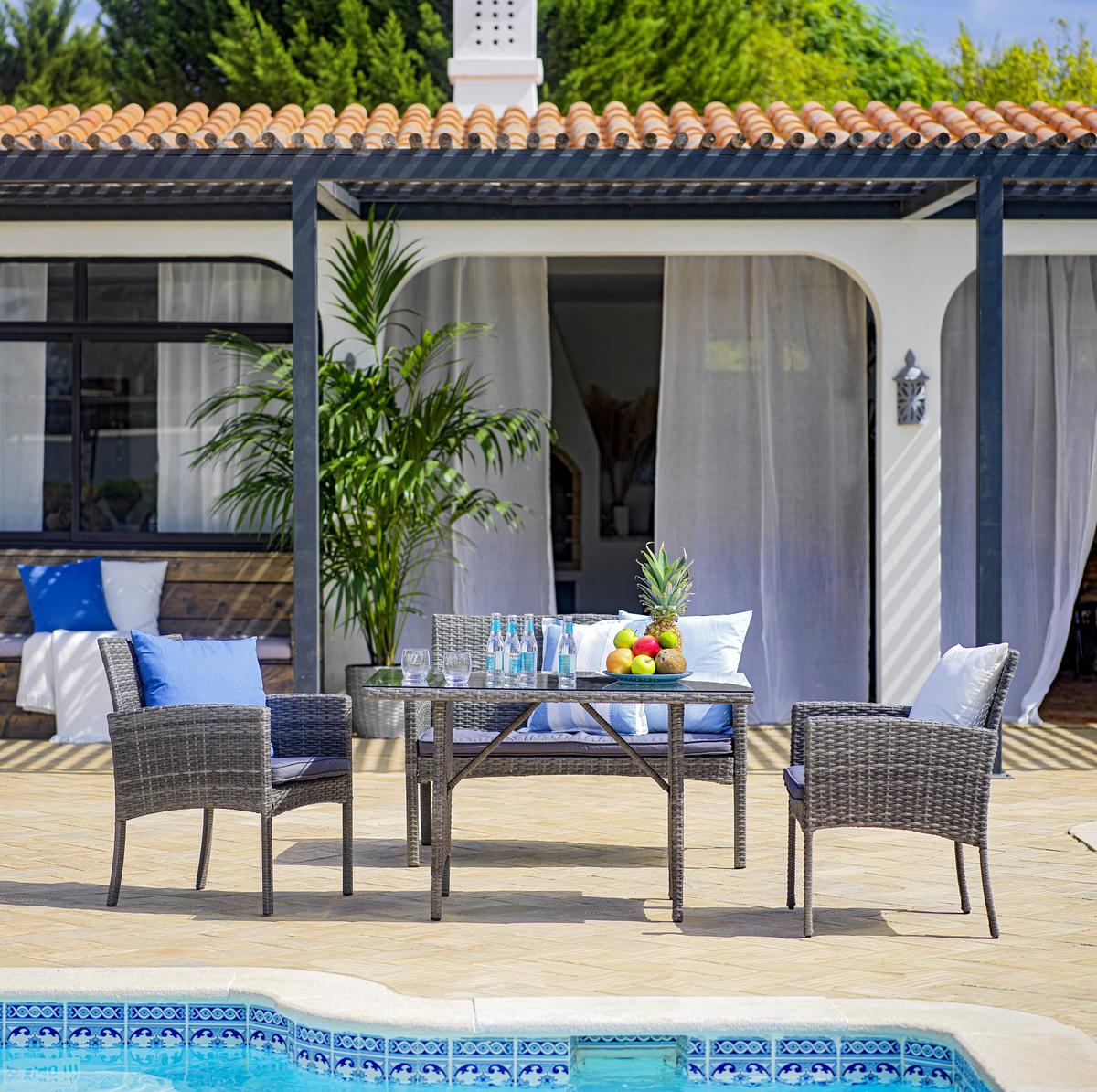 Zahradní sedací souprava MAROKKO - šedá/čiré, Moderní, kov/textil - Modern Living