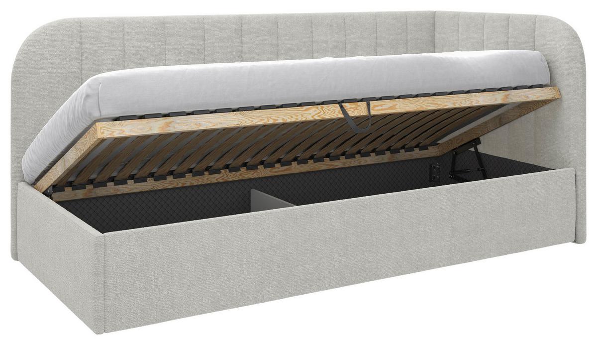 Polsterbett Millow Rechts Beige Lf: 90x200 Cm - Beige/Schwarz, MODERN, Holz/Holzwerkstoff (90/200cm) - MID.YOU